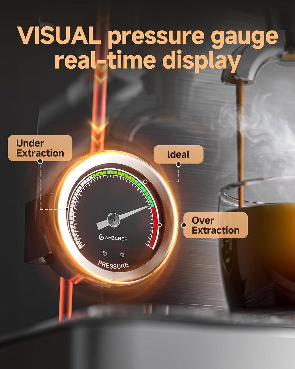AMZCHEF Ultra Espresso Machine, 58mm Professional with PID Temperature Control for Light to Dark Roast Beans, Built-in Pressure Gauge & 10mm Steam Wand，Provides Barista-Level Lattes and Cappuccinos