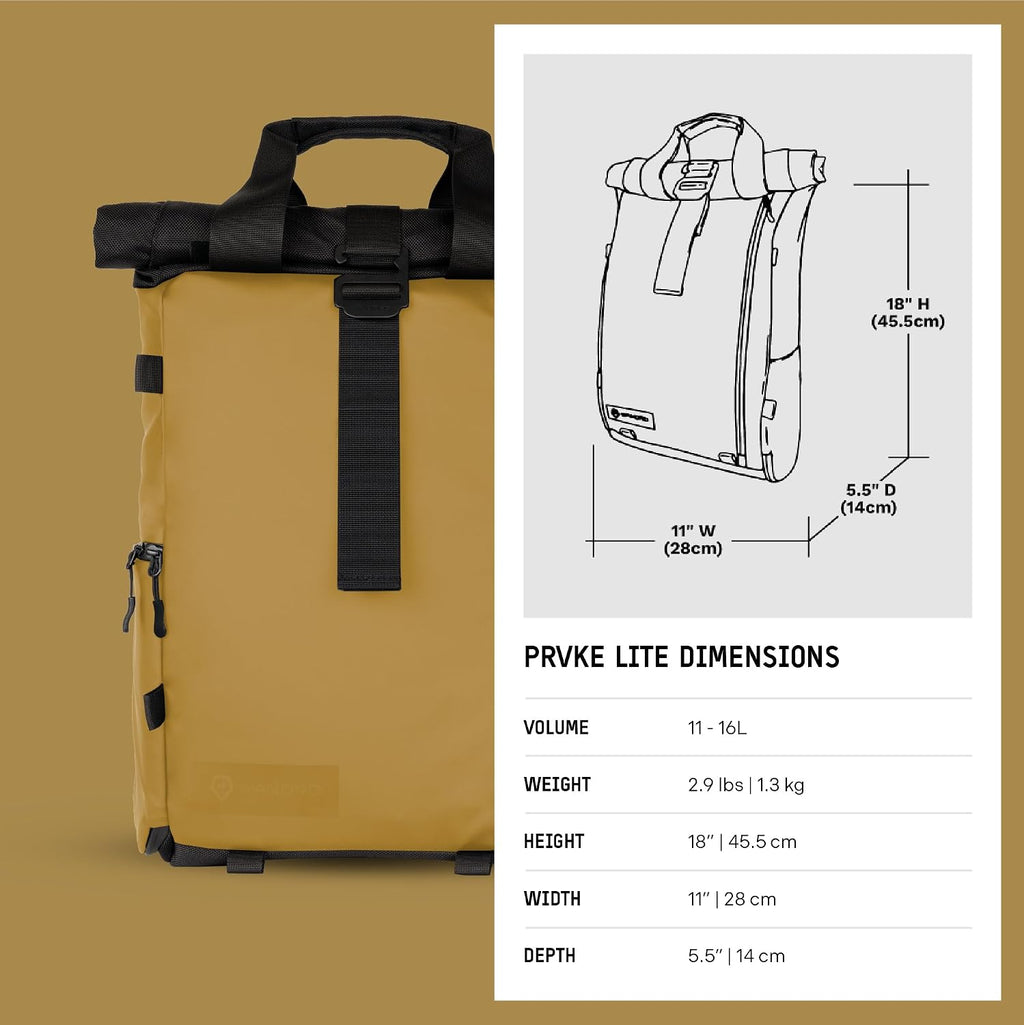 WANDRD PRVKE Lite: Weather-Resistant Travel & Camera Backpack with Laptop Sleeve, Quick Side Access, Clamshell Opening – Ideal Photography & Travel Bag (Dallol Yellow)