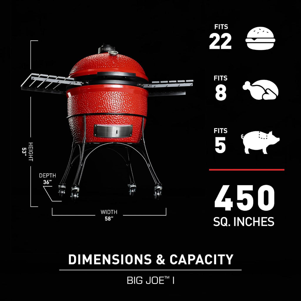 Kamado Joe Big Joe Series I 24-inch Ceramic Charcoal Grill and Smoker with Cart, Side Shelves, Stainless Steel Grates and 450 Cooking Square Inches in Red, Model BJ24Rh