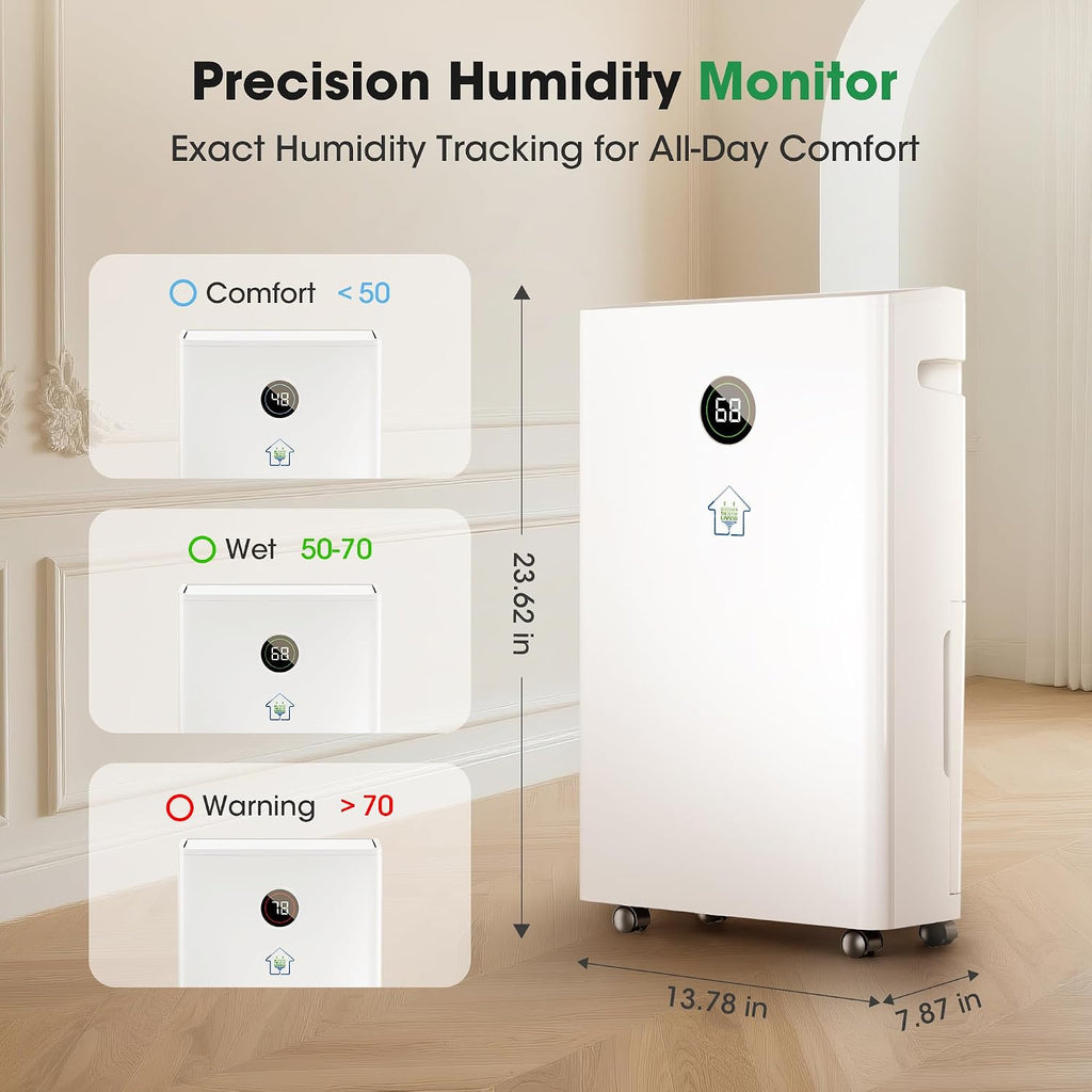 6,500 Sq.Ft Dehumidifier with Drain Hose, 60 Pints Narrow Dehumidifiers for Basement Bedroom Bathroom Large Room Home – Smart Humidity Control, 3 Modes, Dry Clothes, 24H-Timer, Auto Defrost