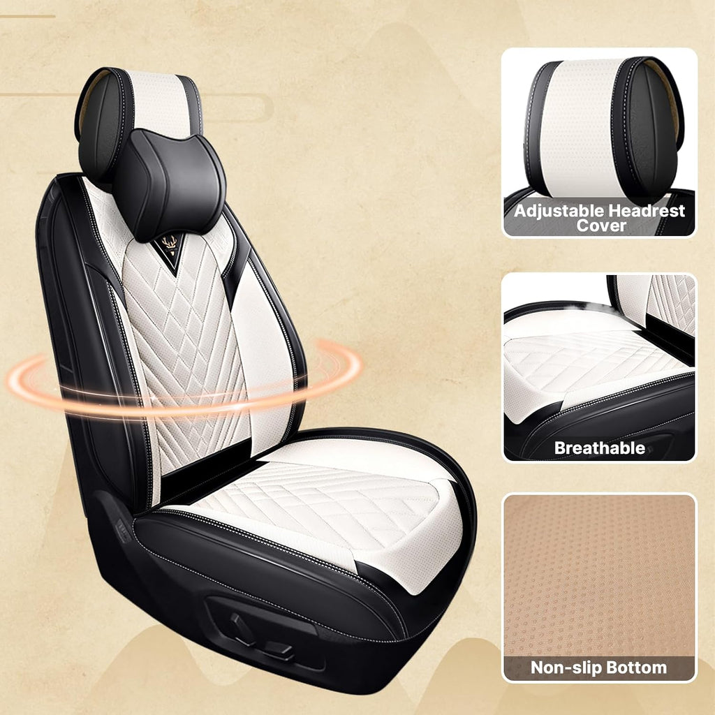 Fit for RAM 1500/2500/3500 2010-2026 Seat Covers, Fashion Sport Seat Cover with Waterproof Leather, Airbag Safe Design Seat Protector (5 Front Seat Luxury, Black White)