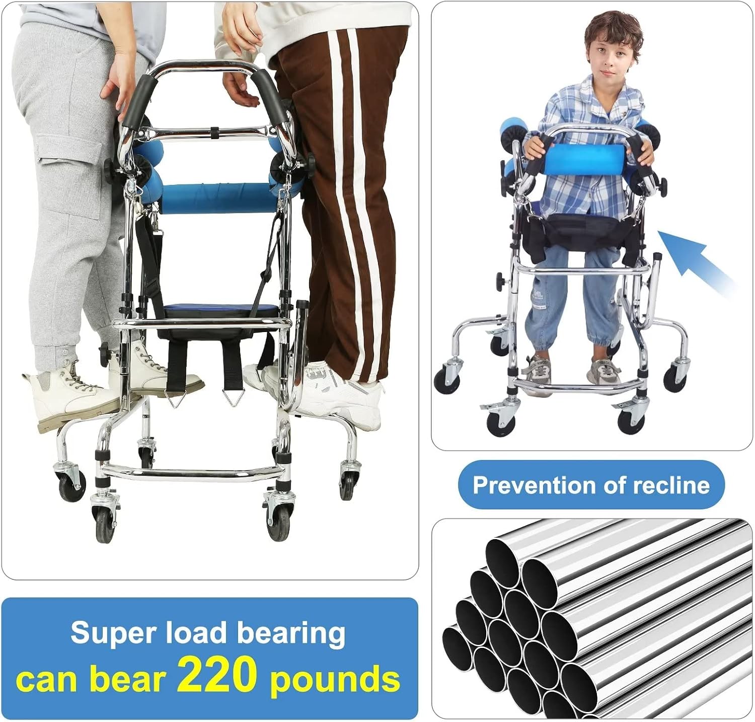 6-Wheels Walkers Disabled Children Cerebral Palsy Disabled Kids Walker, Upgrade Double Cushion Auxiliary Equipment Rehabilitation Standing Walking Aid for Lower Limb Training and Assis