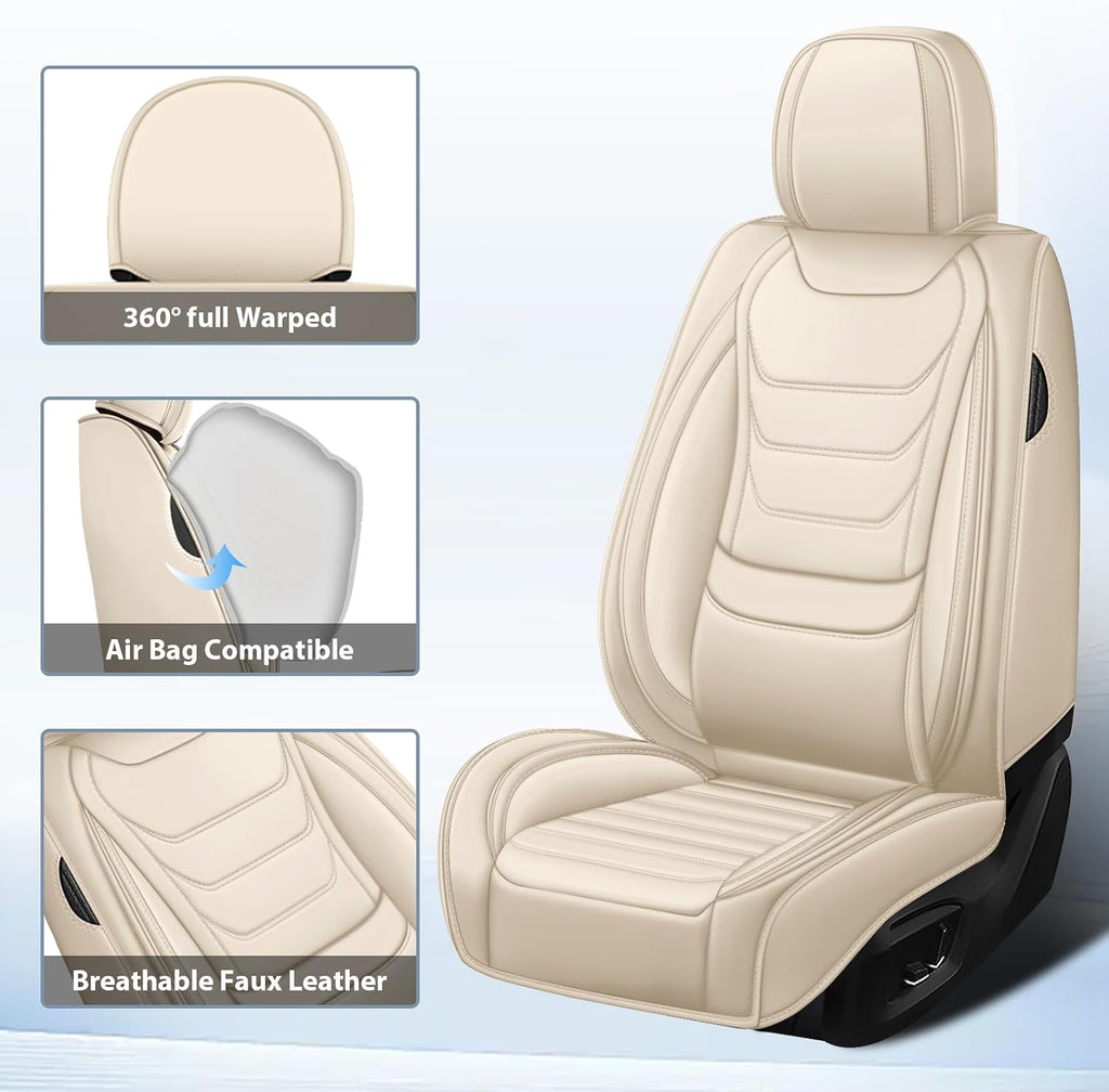 Fit for Hummer H3 2006-2009 Custom Seat Covers, PU Leather Car Seat Covers, Full Coverage Protection, Thick Cushioning Seat Protectors(Standard Full Set/Beige)