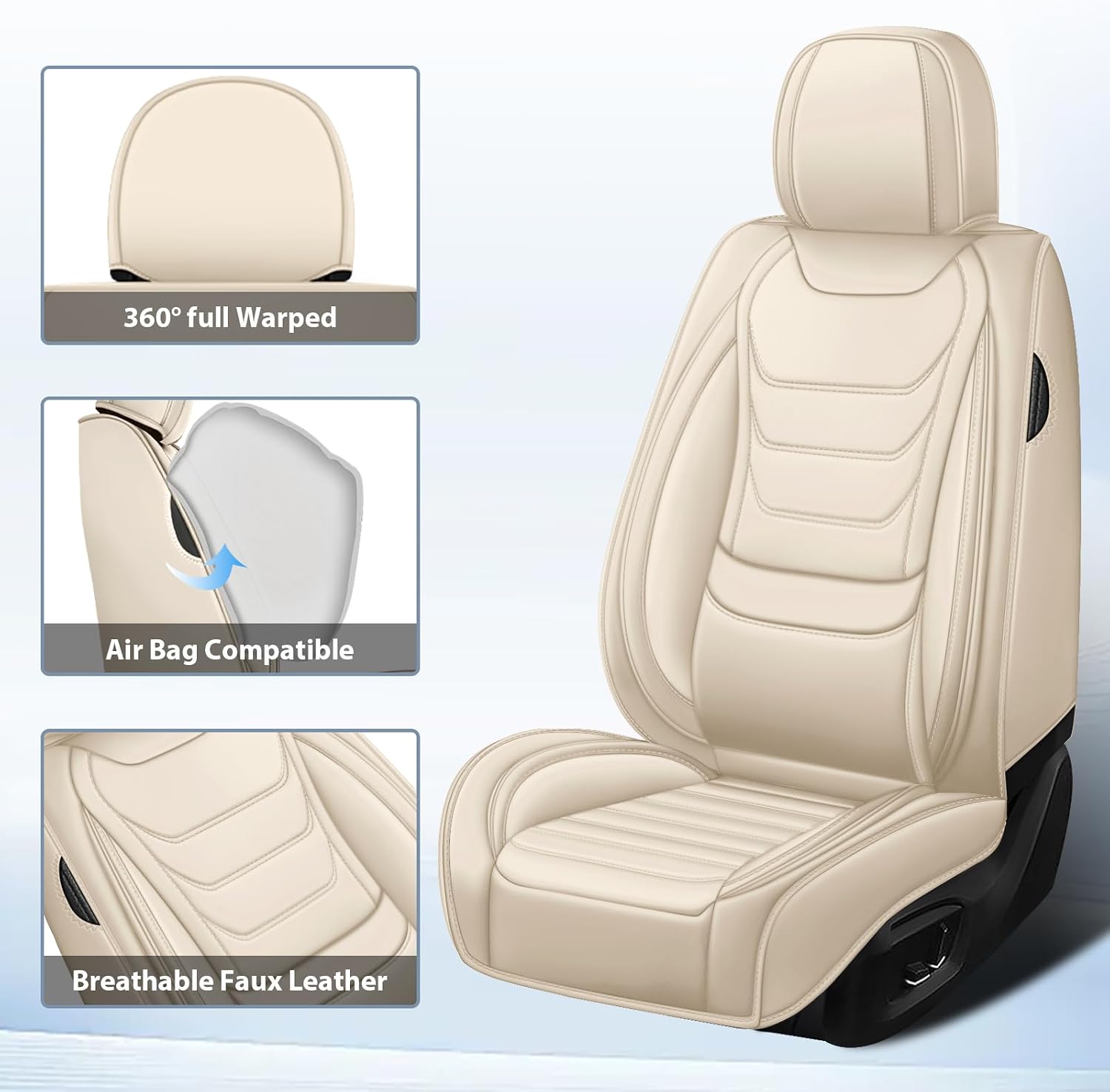 Fit for Hummer H3 2006-2009 Custom Seat Covers, PU Leather Car Seat Covers, Full Coverage Protection, Thick Cushioning Seat Protectors(Standard Full Set/Beige)