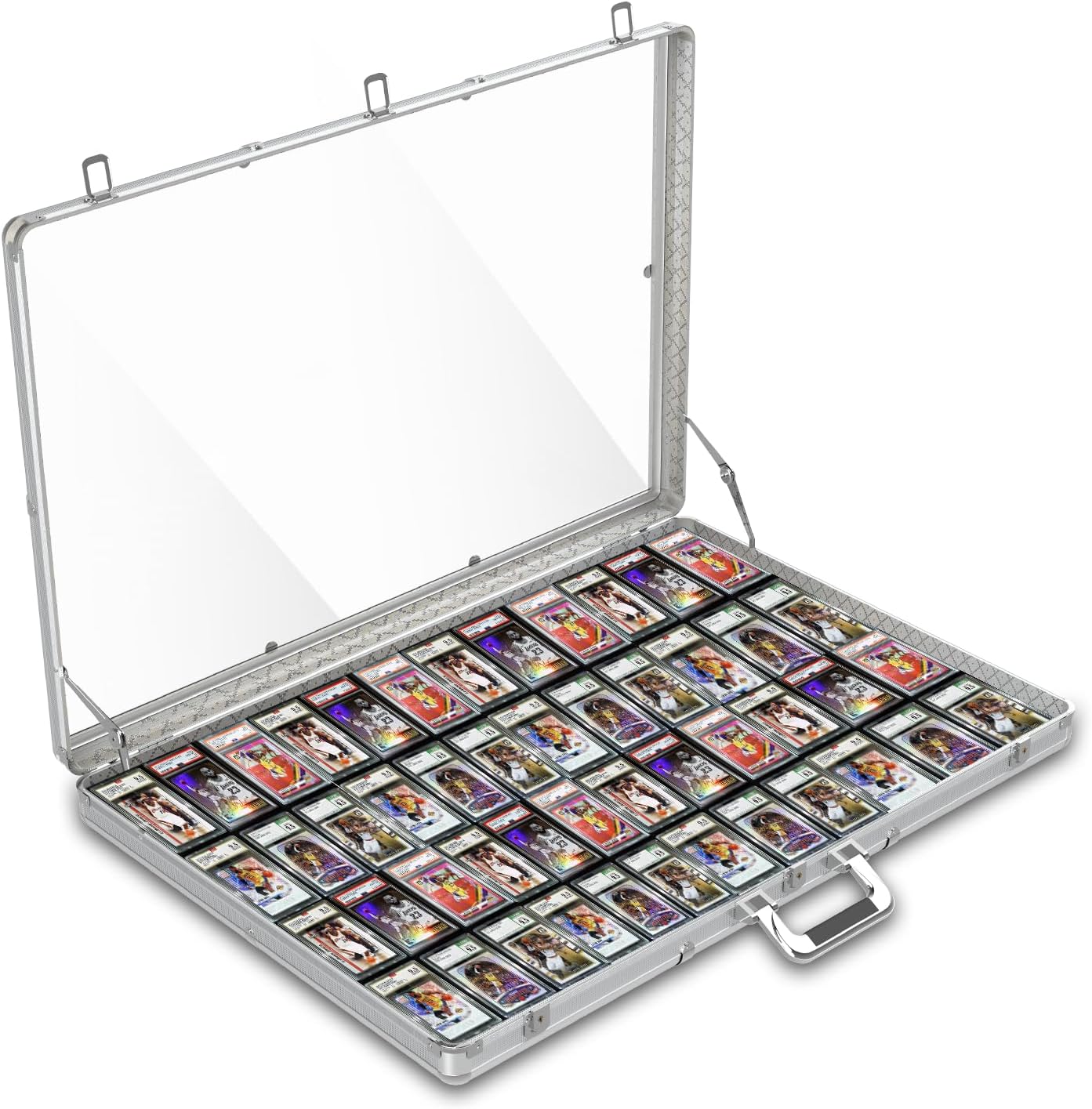 Card Display Case Large Aluminum 34' L x 22' W, Lockable Trading Card Case with Handle, 3' H Portable Trade Show Display Case for Sports Card/TCG/Jewelry Collection, Silver