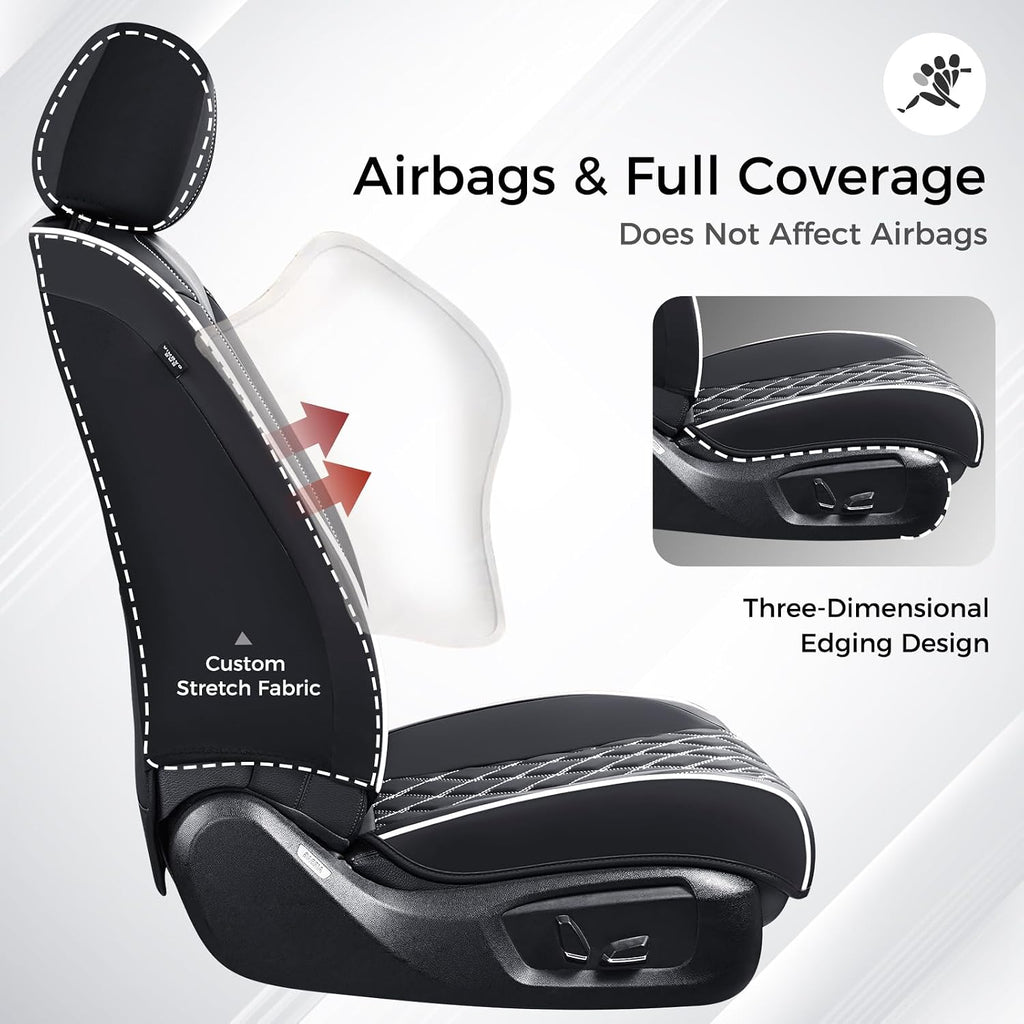 Huidasource Universal Car Seat Cover, Nappa Leather Car Seat Cover Set, Velcro Adjustable, Compatible with Airbags, Armrests, Child Seat, fit for Most Cars, Vans, Trucks, SUVs (Full Set/Black&White)