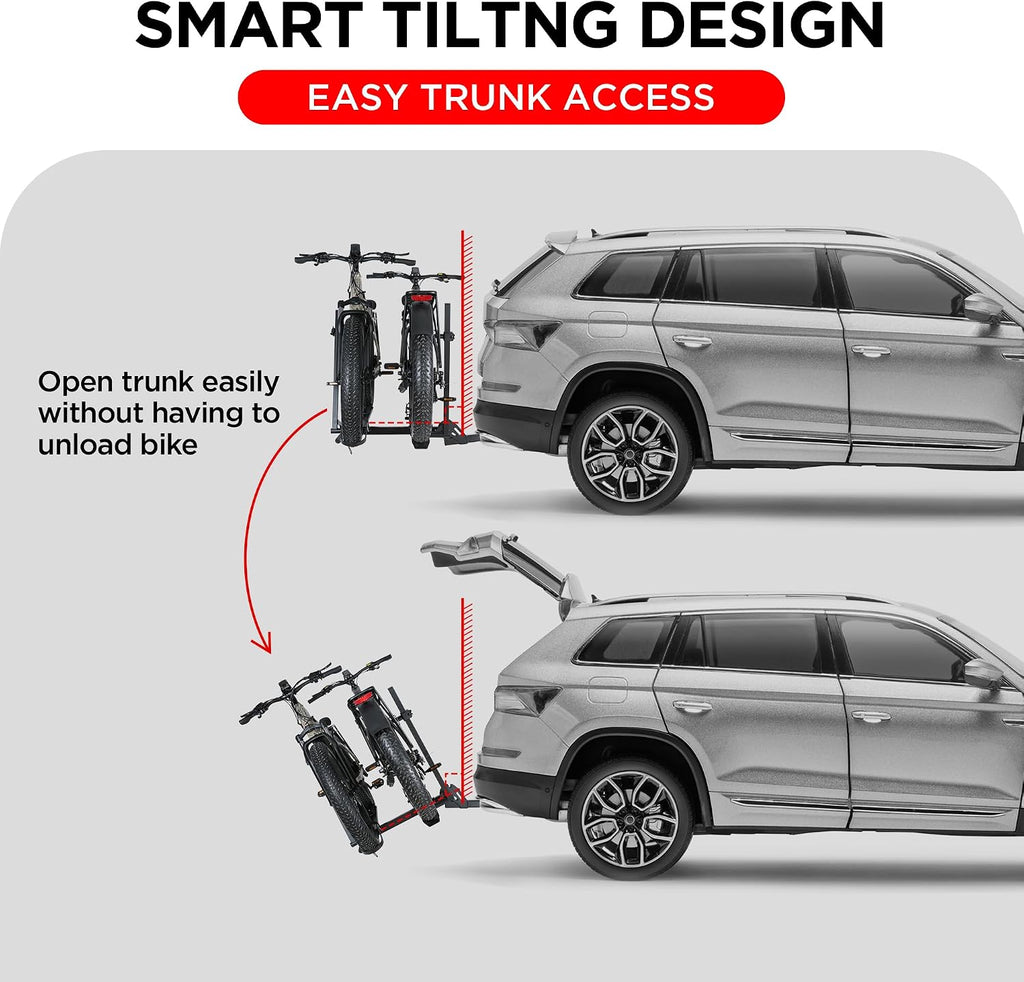 Young Electric Bike Rack for Car - Hitch Mount Ebike Rack with Ramp 200LBS Foldable Bike Carrier for SUVs Trucks Vans RV with 2' Receiver, Aluminum Bicycle Racks for 5' Fat Tire
