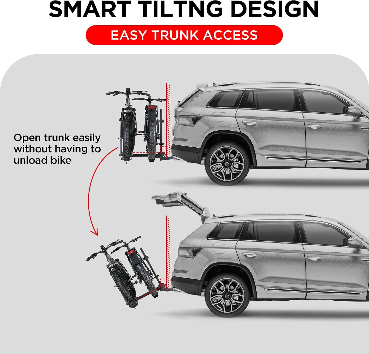 Young Electric Bike Rack for Car - Hitch Mount Ebike Rack with Ramp 200LBS Foldable Bike Carrier for SUVs Trucks Vans RV with 2' Receiver, Aluminum Bicycle Racks for 5' Fat Tire