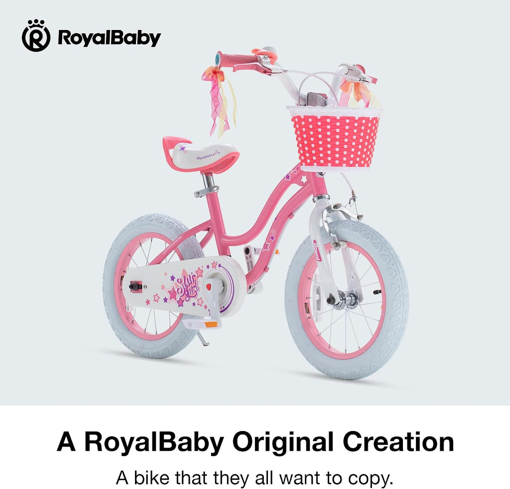 RoyalBaby Girls Bike, Stargirl EZ Kids Bike Balance and Pedal Bicycle with Basket and Dual Handbrake, 12 14 16 18 Inch Toddlers to Big Kids 3-8 Years, Multiple Colors
