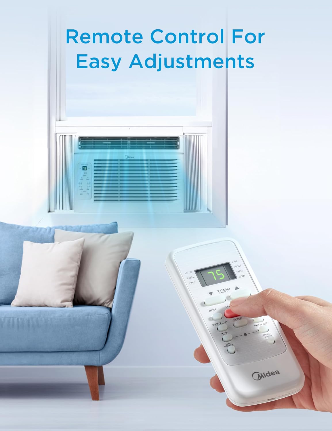Midea 6,000 BTU Window Air Conditioner, 3-in-1 Cool/Fan/Dehumidifier Window AC Unit, Easycool Air Conditioner with Remote Control, Cools up to 250 Sq. Ft., Fits bedroom, study, office