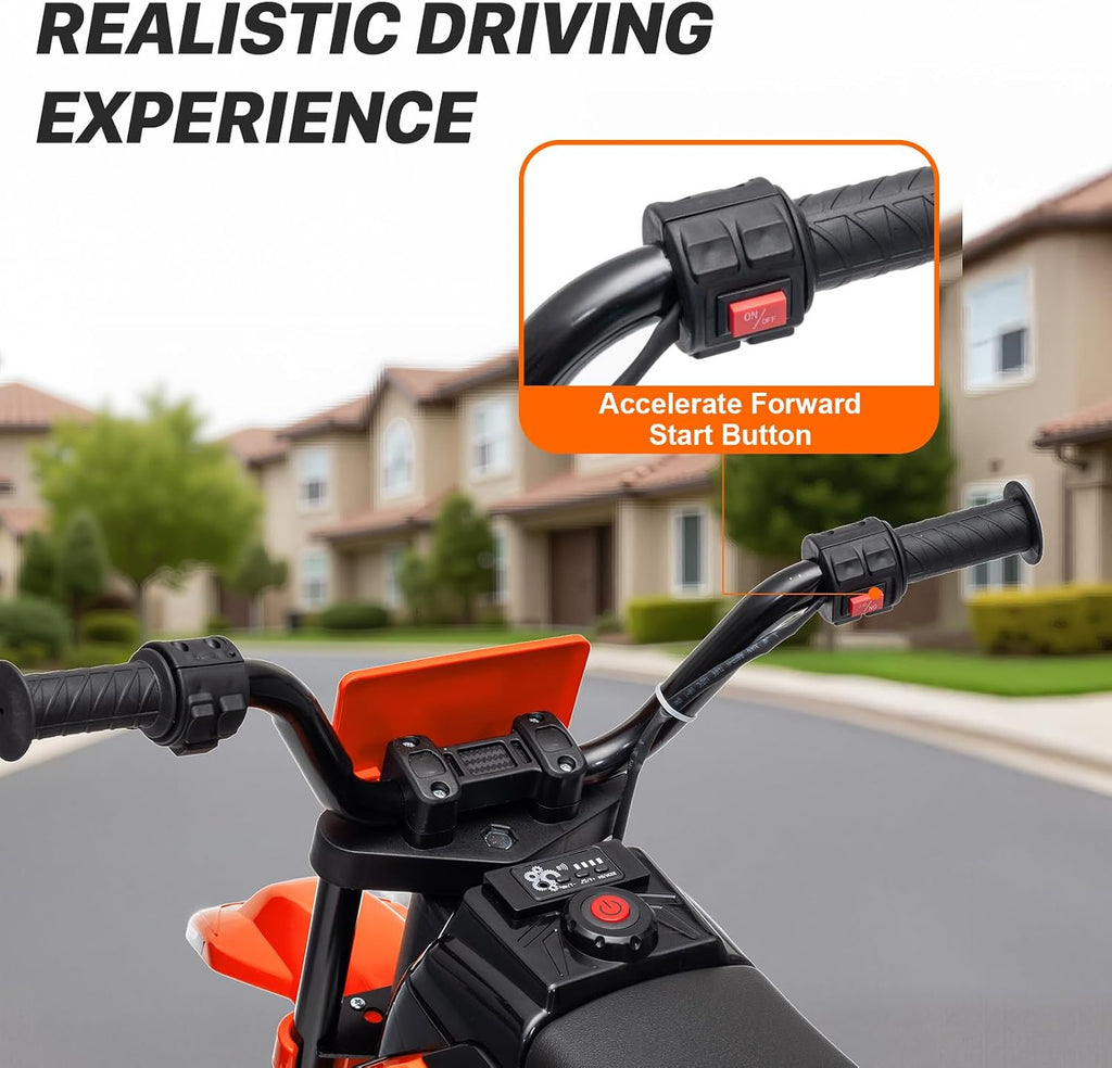 12V Kids Motorcycle w/Treaded Tires, 3.1mph Top Speed Electric Bike for Kids, Training Wheels, Music & Bluetooth, Spring Suspension, Age 3-8 Year Old, Orange