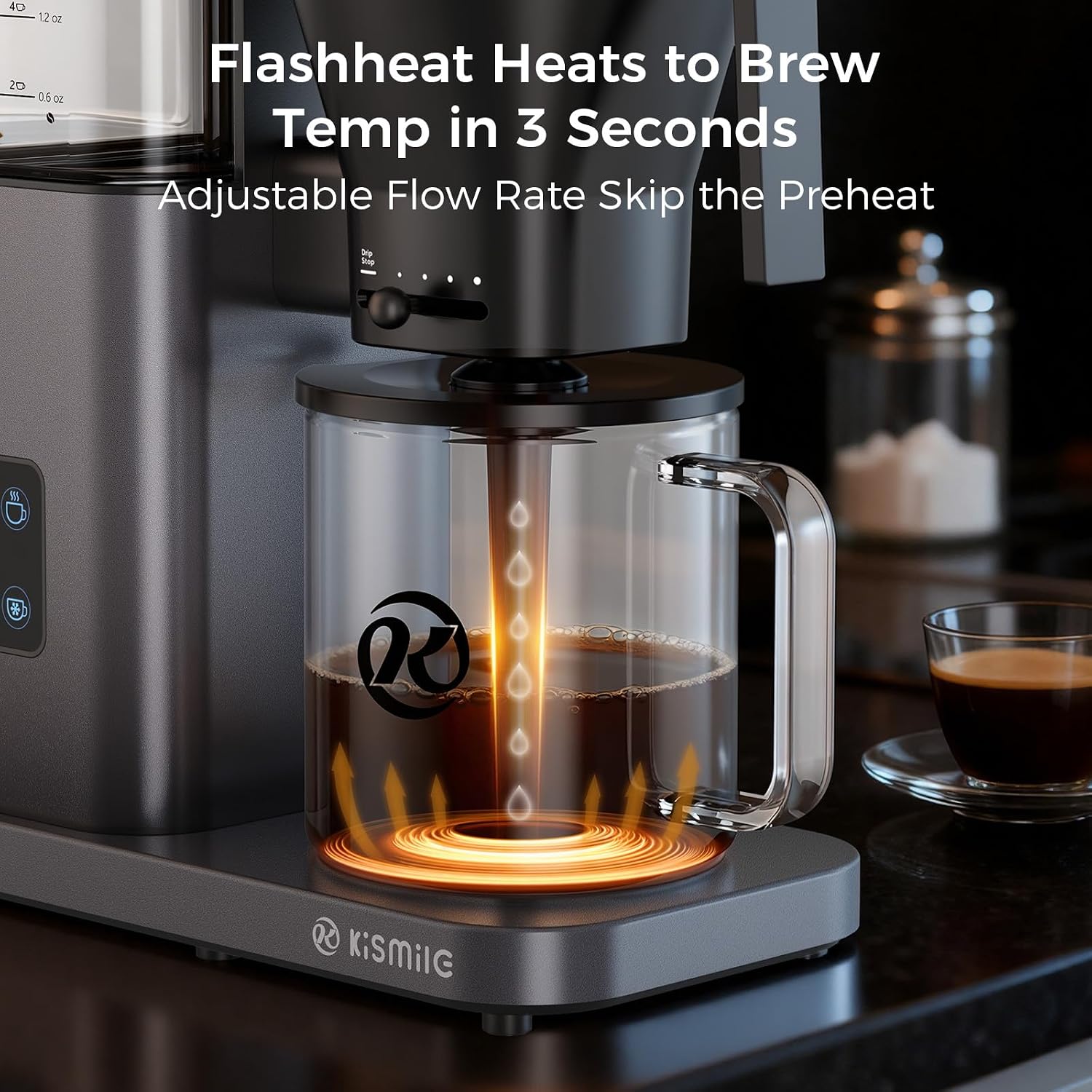 Kismile 8 Cup Drip Coffee Maker Machine, Pour Over Coffee Brew with 3s Instant Heat 197-205℉, Removable Water Tank, Adjustable Flow Control, Deep Cold Brew & Keep Warm 40 Min (starrygray)