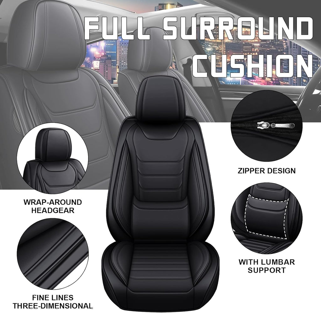 Car Seat Cover Full Set for Buick Envista Seat Covers 2024-2025, Nappa Leather Waterproof Seat Covers for Cars, Airbag Compatible, Universal Automotive Seat Covers (Standard 2 Seats/Black)