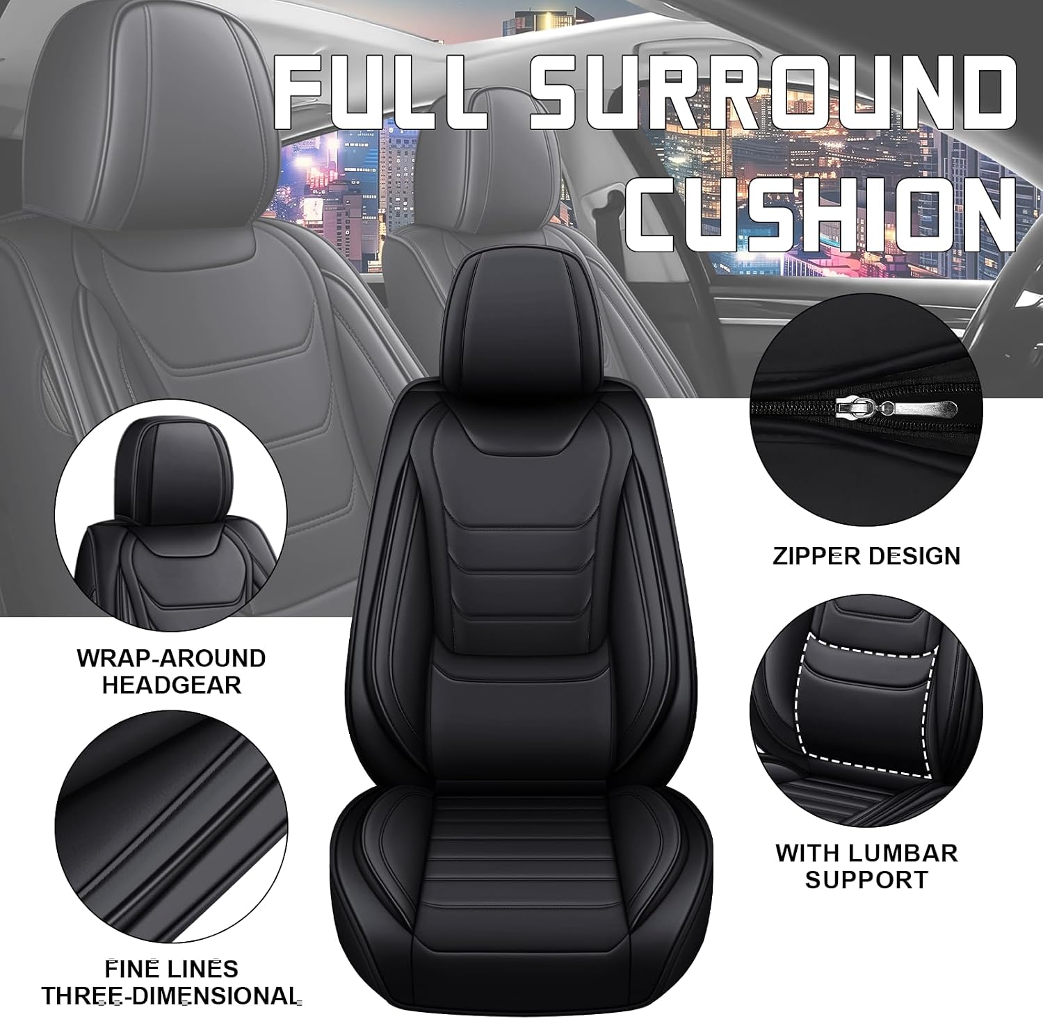 Car Seat Cover Full Set for Buick Envista Seat Covers 2024-2025, Nappa Leather Waterproof Seat Covers for Cars, Airbag Compatible, Universal Automotive Seat Covers (Standard 2 Seats/Black)
