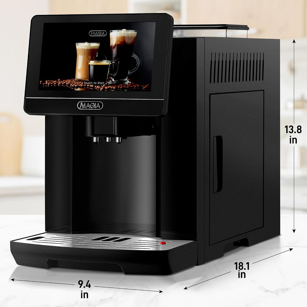 Zulay Kitchen Magia Ultra LUX Super Automatic Espresso Machine, Bean-to-Cup Coffee Maker with Built-In Grinder, Automatic Milk System, 19 One-Touch Specialty Drinks, Touchscreen, Black