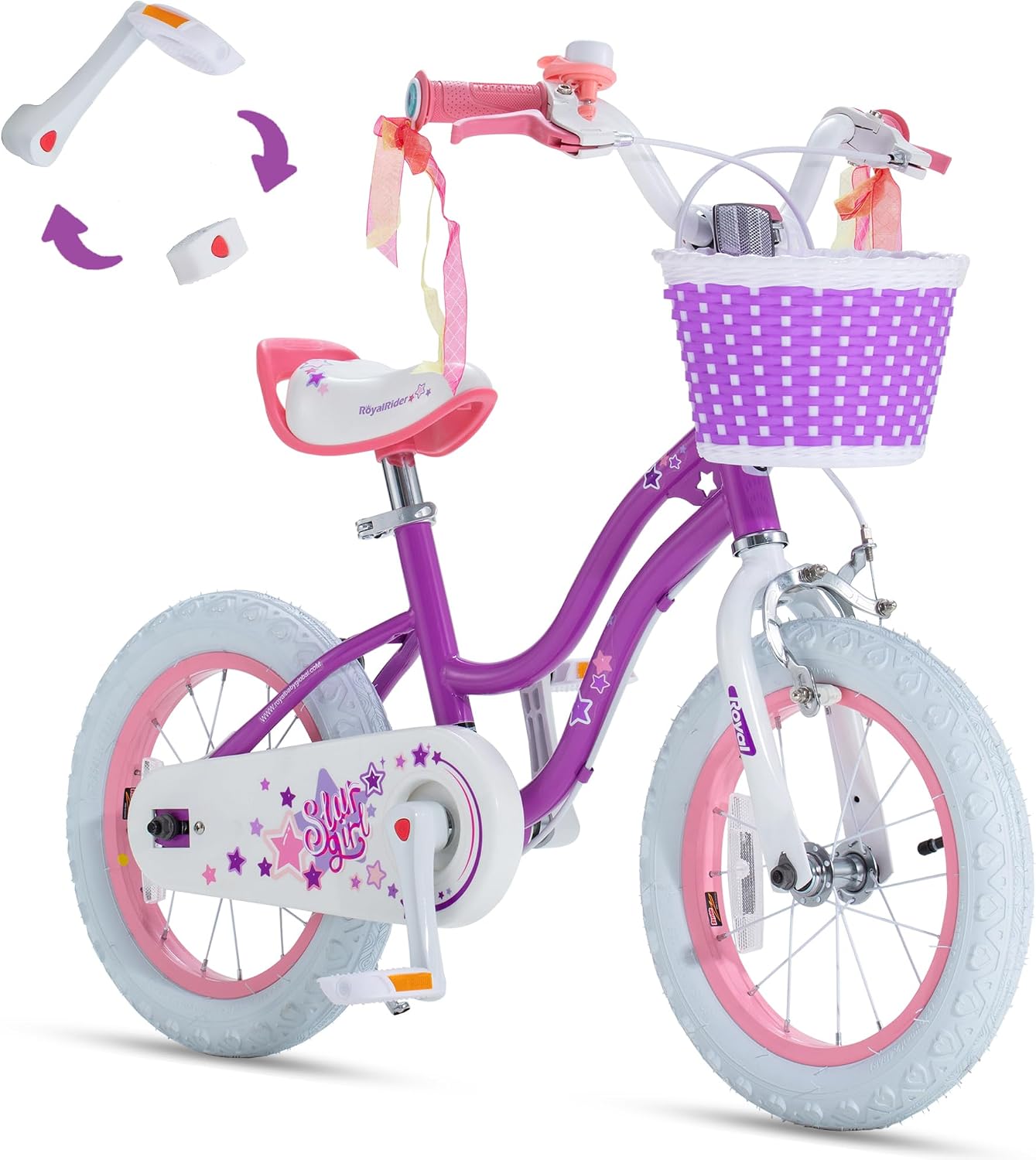 RoyalBaby Girls Bike, Stargirl EZ Kids Bike Balance and Pedal Bicycle with Basket and Dual Handbrake, 12 14 16 18 Inch Toddlers to Big Kids 3-8 Years, Multiple Colors
