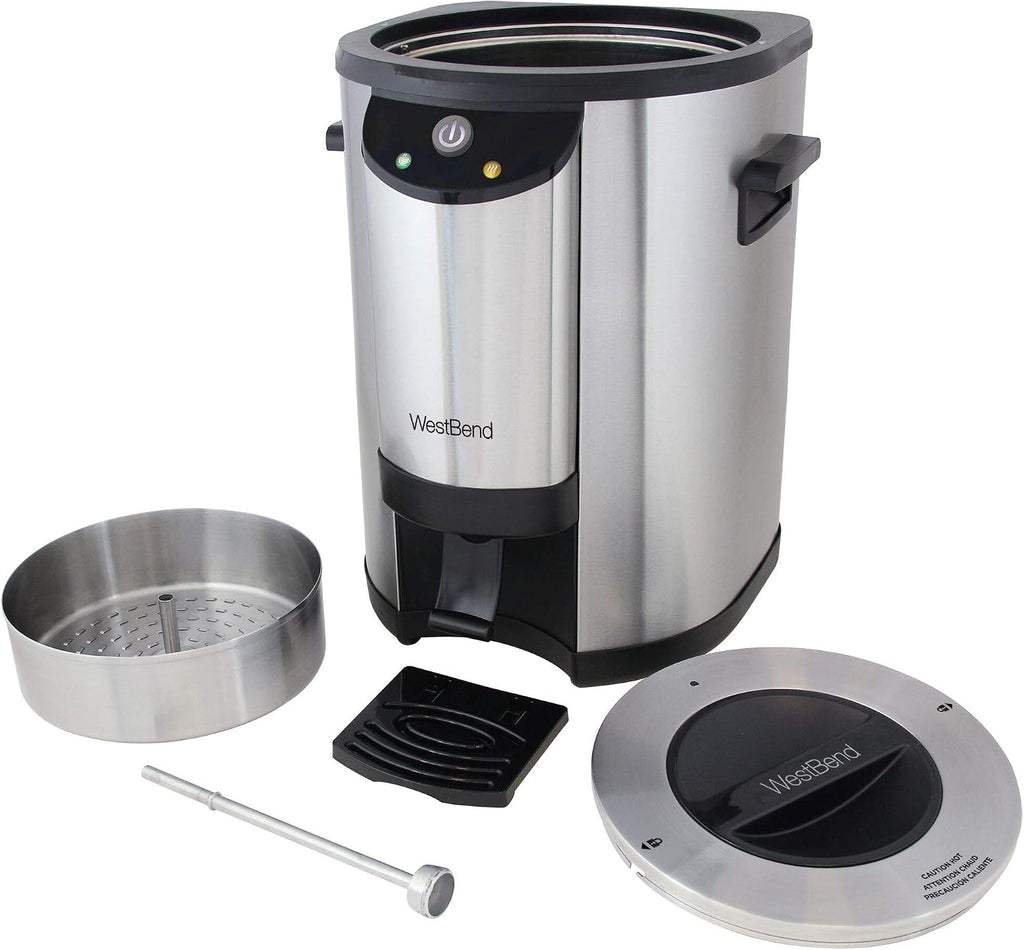 West Bend 57042 Coffee Urn Double Walled Stainless Steel Features Automatic Temperature Control Large Capacity with Fast Brewing and Easy Clean Up NSF Certified, 42-Cup, Silver