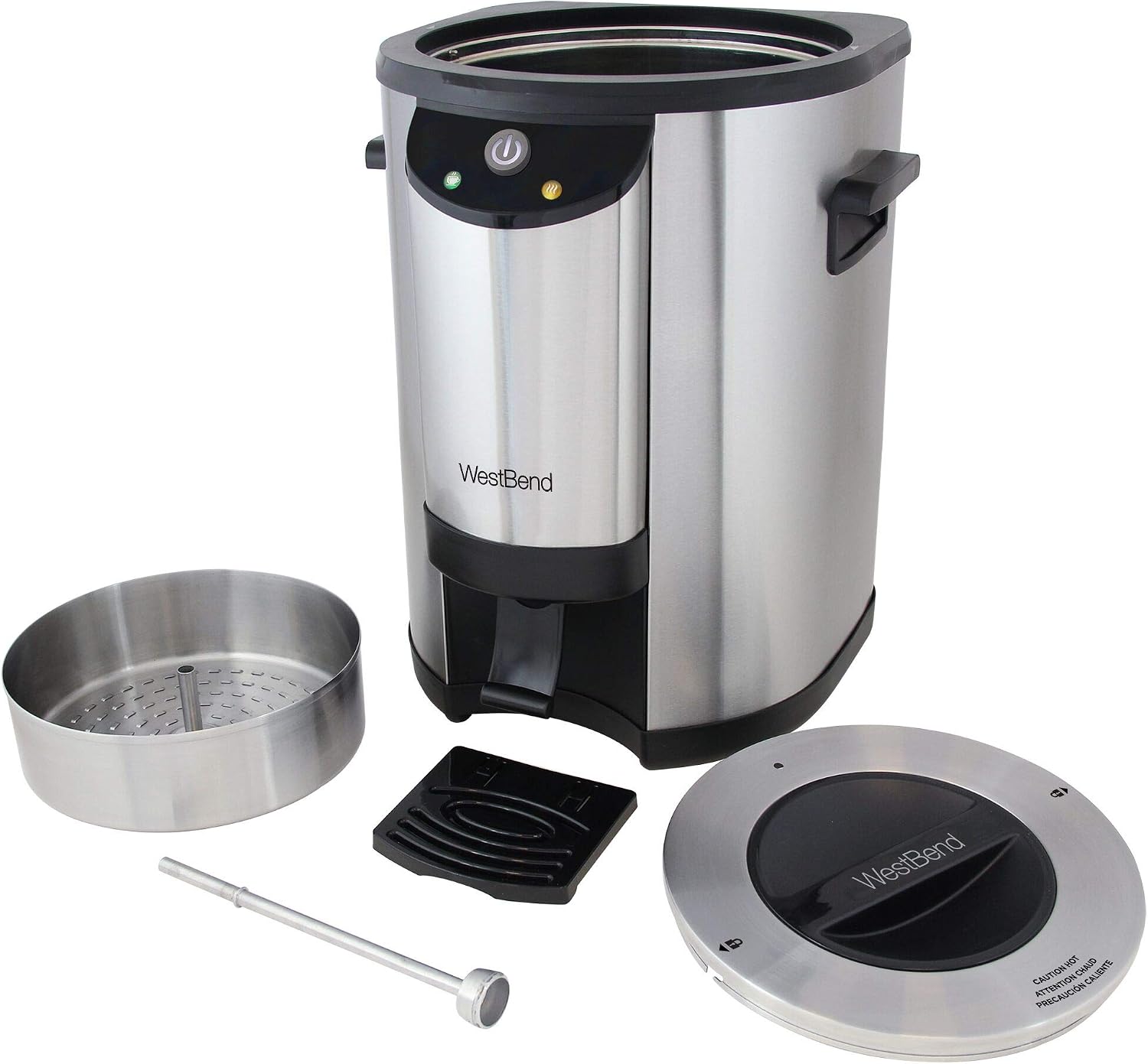 West Bend 57042 Coffee Urn Double Walled Stainless Steel Features Automatic Temperature Control Large Capacity with Fast Brewing and Easy Clean Up NSF Certified, 42-Cup, Silver