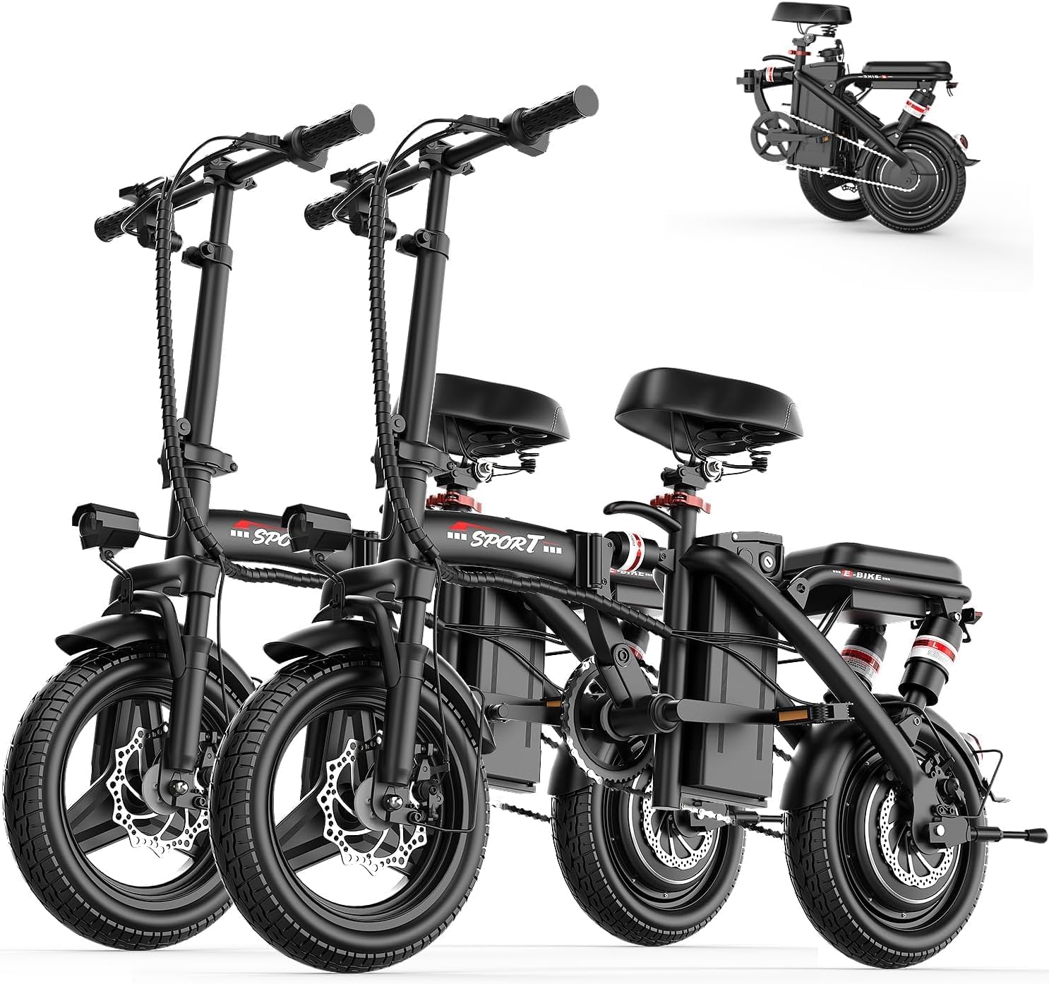 ASKGO Electric Bike for Adults Teens, 800/1200W Peak Folding Ebike, 22/25MPH & 30/45 Miles Range, Dual Suspension & Dual Brake, 3-Speed Modes, 14' Portable Electric Mini Bike, Commuting Ebike