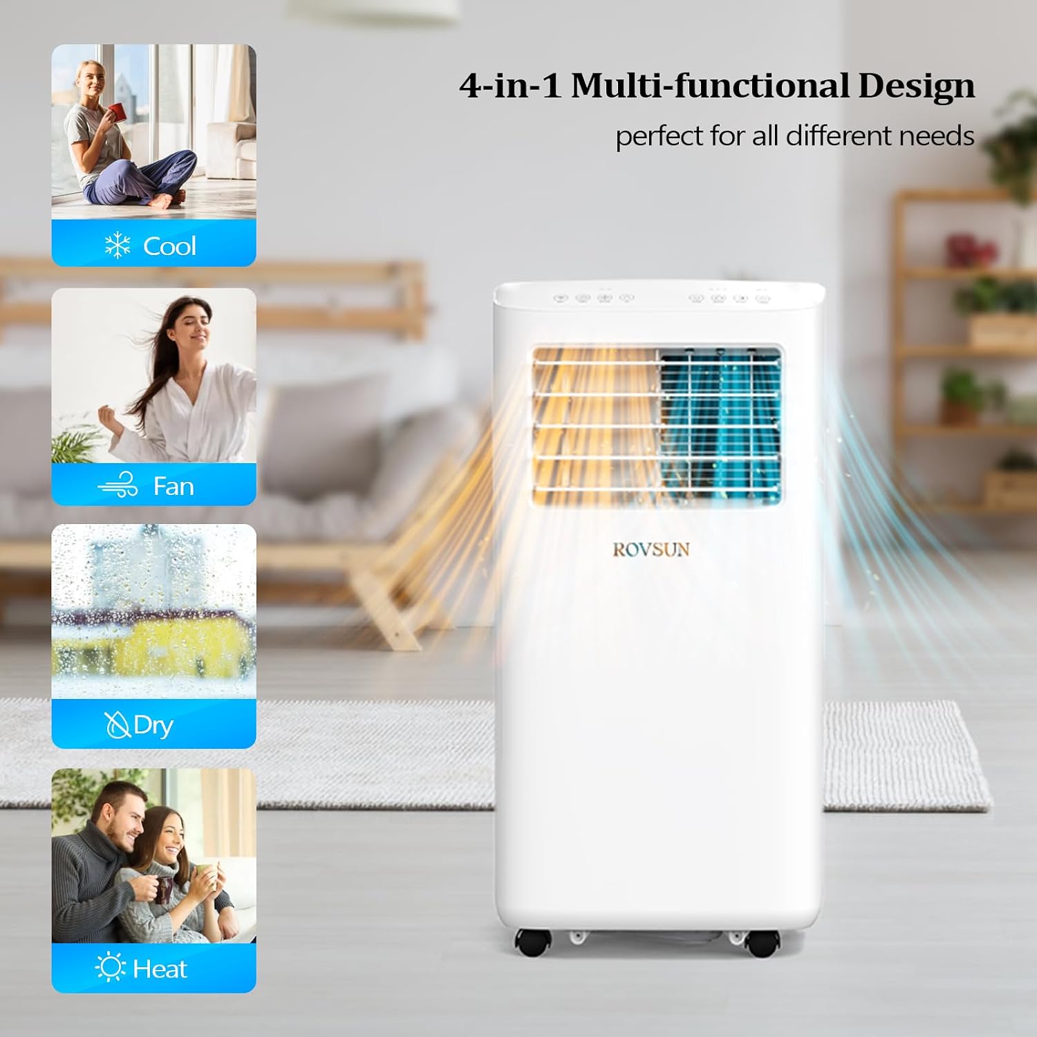 ROVSUN 10000 BTU Portable Air Conditioner & Heater Combo with Remote Control, 4-in-1 Room AC Unit with Heat, Fan & Dehumidifier, Digital Display, Timer & Installation Kit for Home Office Dorm