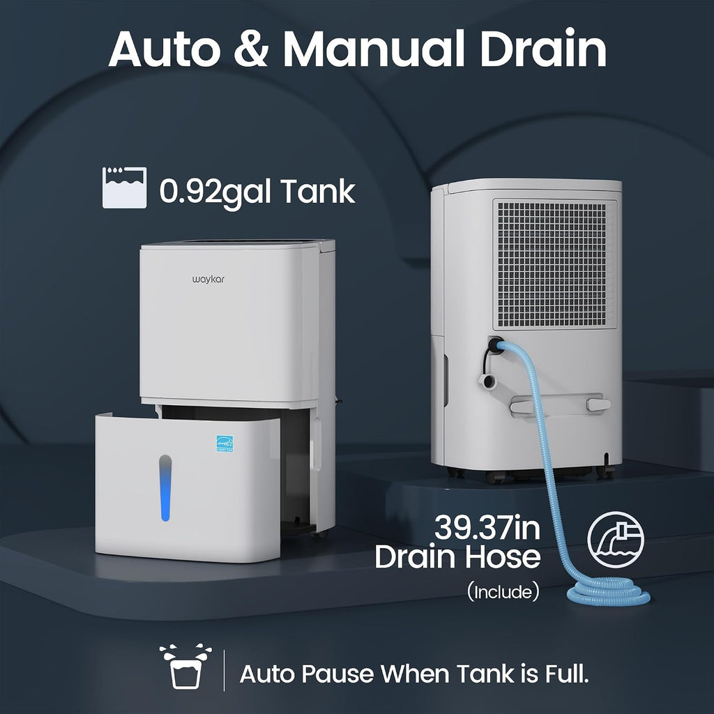 Waykar Max 80 Pint/D(Standard 62Pint/D) Energy Star Home Dehumidifier for Spaces up to 5,000 Sq. Ft, Ideal for Basement, Bathroom and Large Room with Drain Hose, Portable, Auto Defrost and Self-Drying