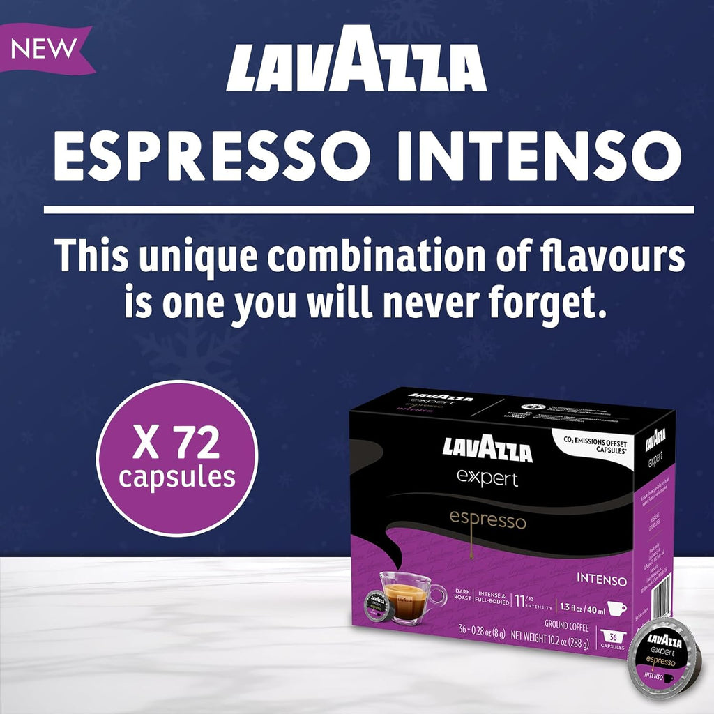 Lavazza Classy Mini Espresso Coffee Machine – 72 Count Intenso Capsules – Compact Single-Serve Brewer Compatible BLUE & Expert Pods