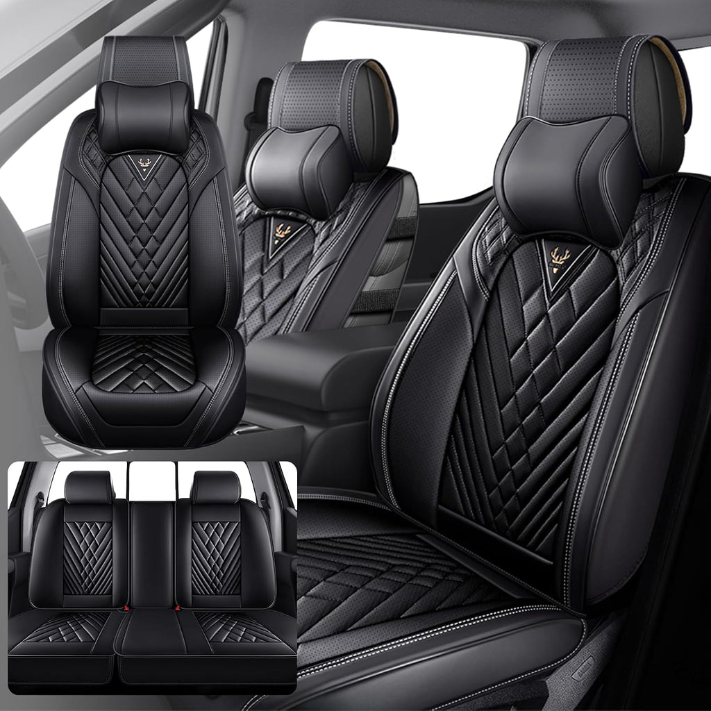 Fit for Ford F150 2009-2026 & F250 F350 F450 2011-2026 Seat Covers, Fashion Sport Seat Cover with Waterproof Leather, Airbag Safe Design Seat Protector (5 Front Seat Luxury, Pure Black)