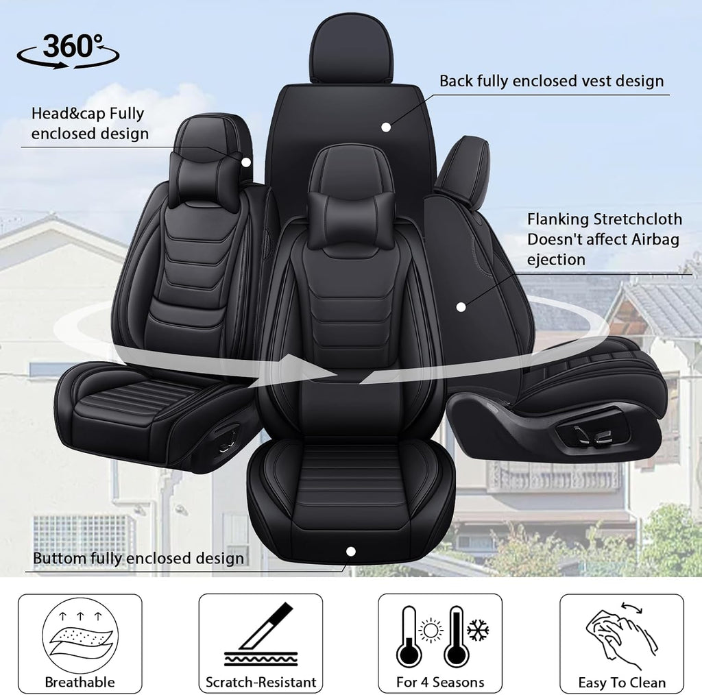 Fit for Chevrolet Tahoe 2009-2025 Custom Seat Covers, PU Leather Car Seat Covers, Full Coverage Protection, Thick Cushioning Seat Protectors(Luxury Full Set/Black)