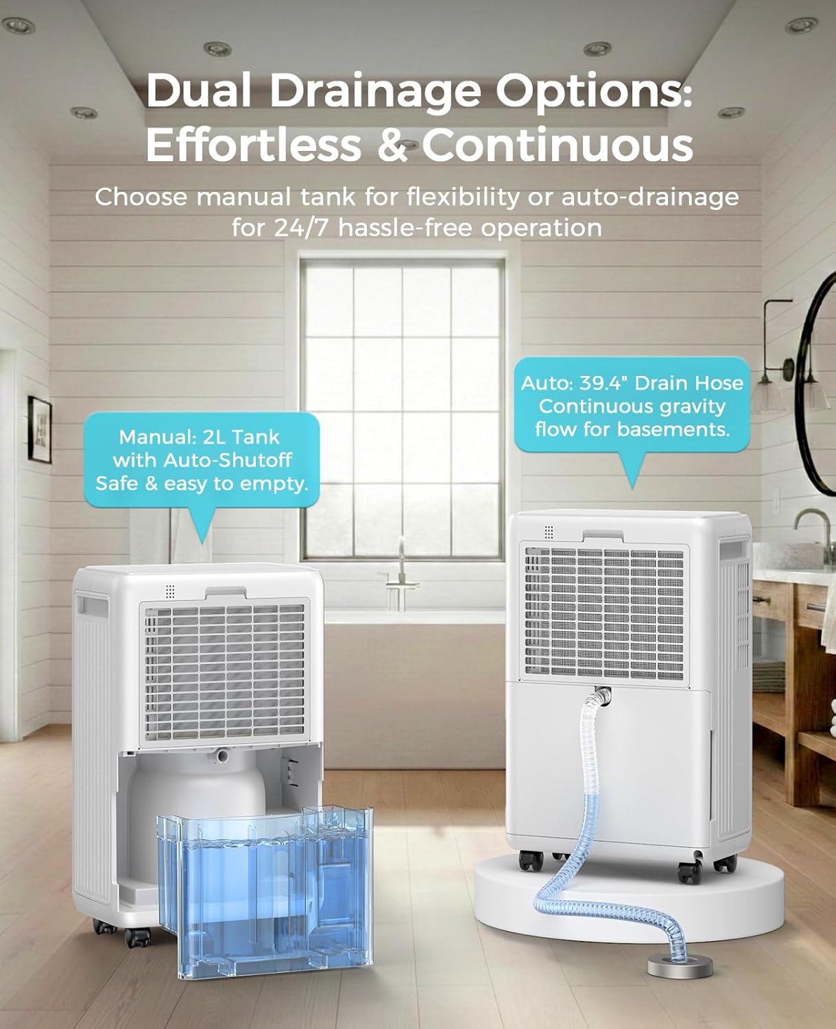 PLUSCENT 32 Pint Dehumidifier for Basement, 2500 sq.ft Dehumidifiers for Home with Drain Hose, 3 Modes, Auto Defrost, 24H Timer, Quiet Smart Humidity Control for Large Room, Bedroom, Bathroom, RV