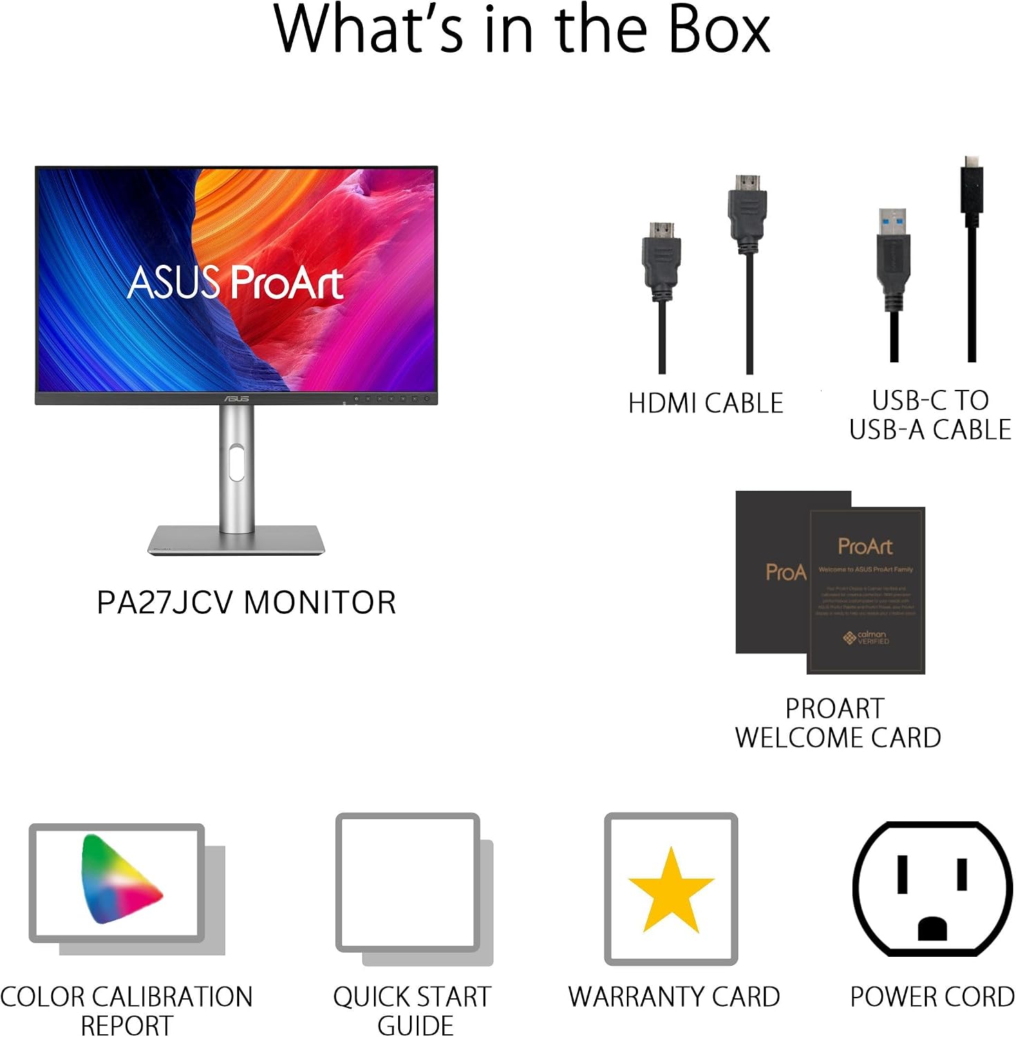 ASUS ProArt Display 27' 5K HDR Professional Monitor (PA27JCV) - 5K (5120 x 2880), IPS, 99% DCI-P3, 100% sRGB, ΔE < 2, USB-C PD 96W, Calman Verified, Color Accurate, LuxPixel, 3 yr Warranty