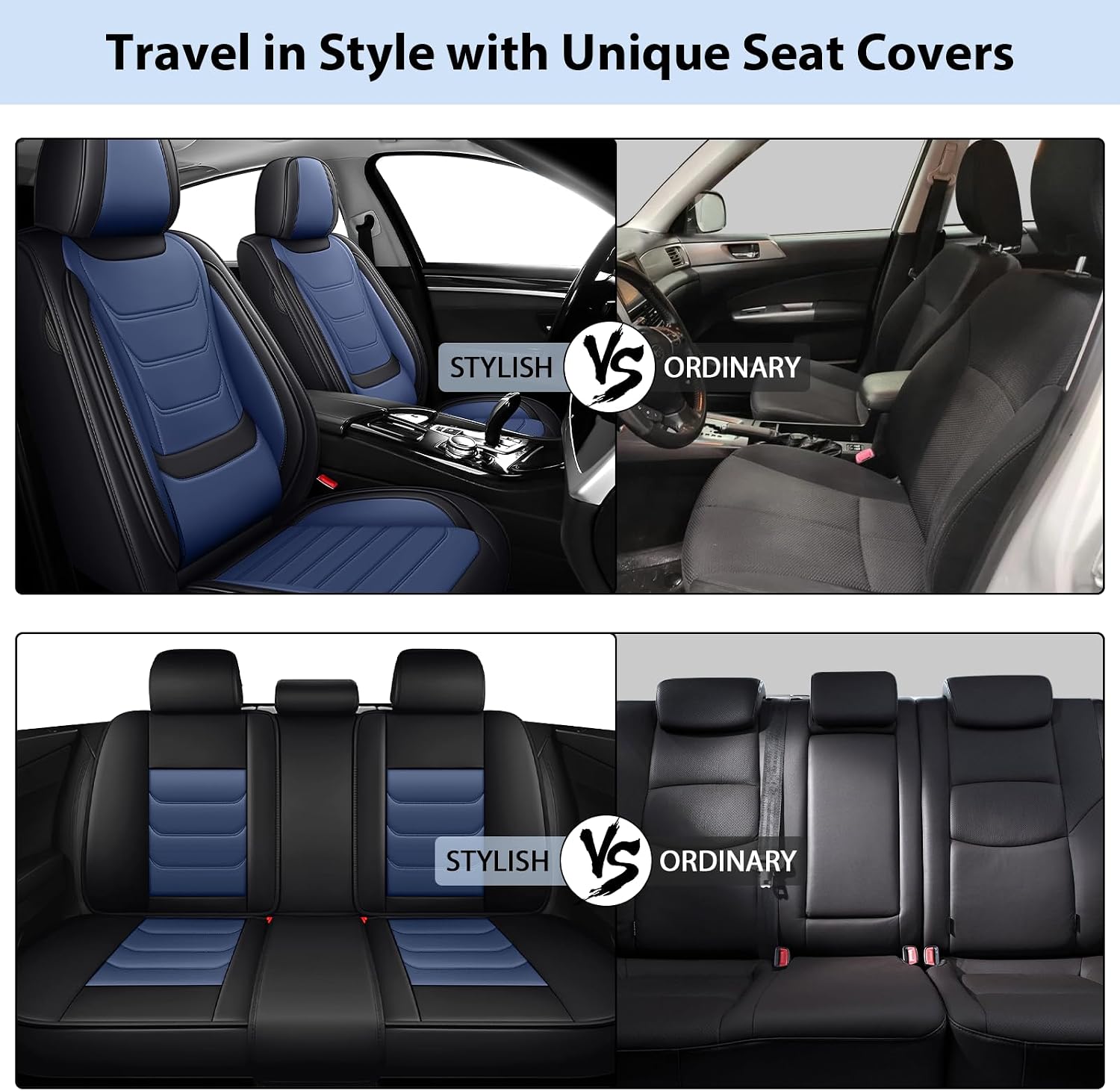 Fit for Jeep Gladiator 2020-2025 Custom Seat Covers, PU Leather Car Seat Covers, Full Coverage Protection, Thick Cushioning Seat Protectors(Standard Full Set/Black Blue)