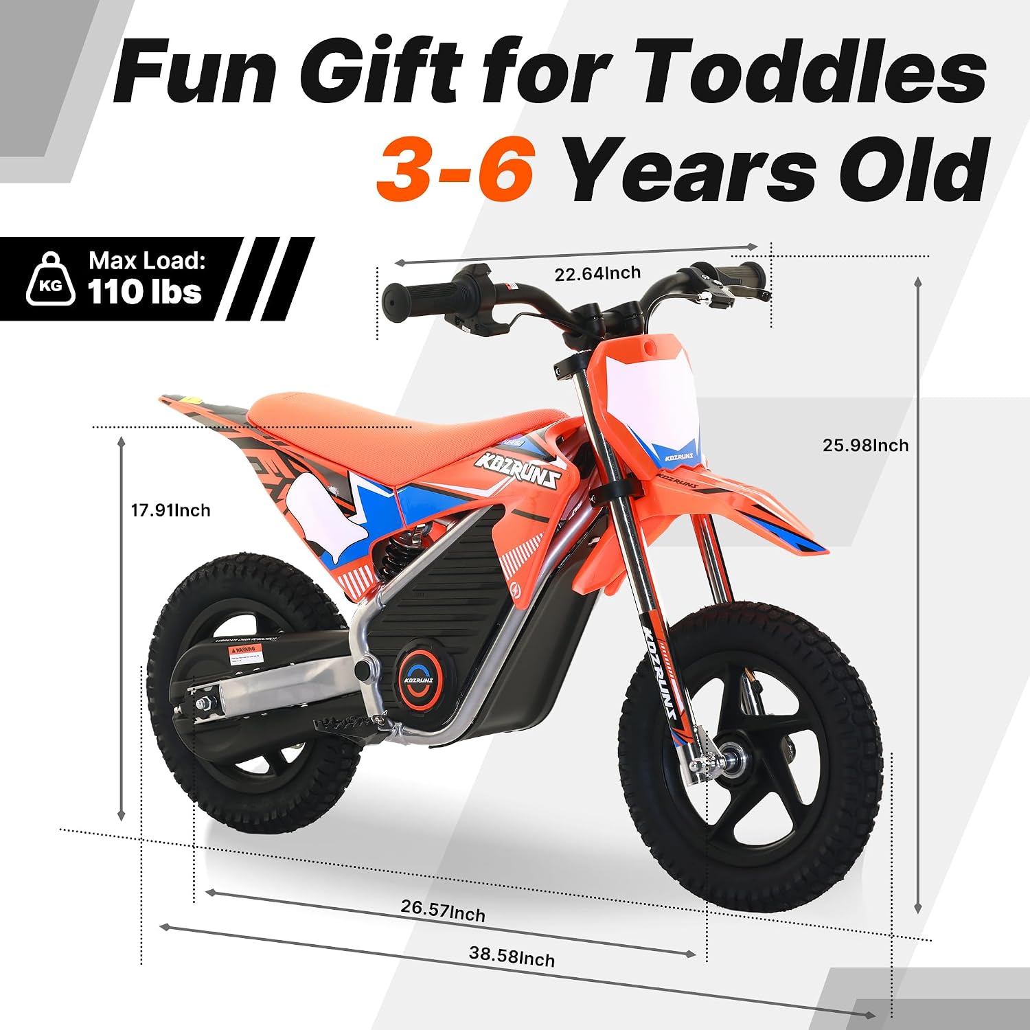 OLALA Electric Dirt Bike for Kids 3-5, 12' Electric Motorcycle with 200W Motor, 2-Speed Safety Mode, Beginner Dirt Bike with Disc Brake, Outdoor Ride On Toy Gift, Orange
