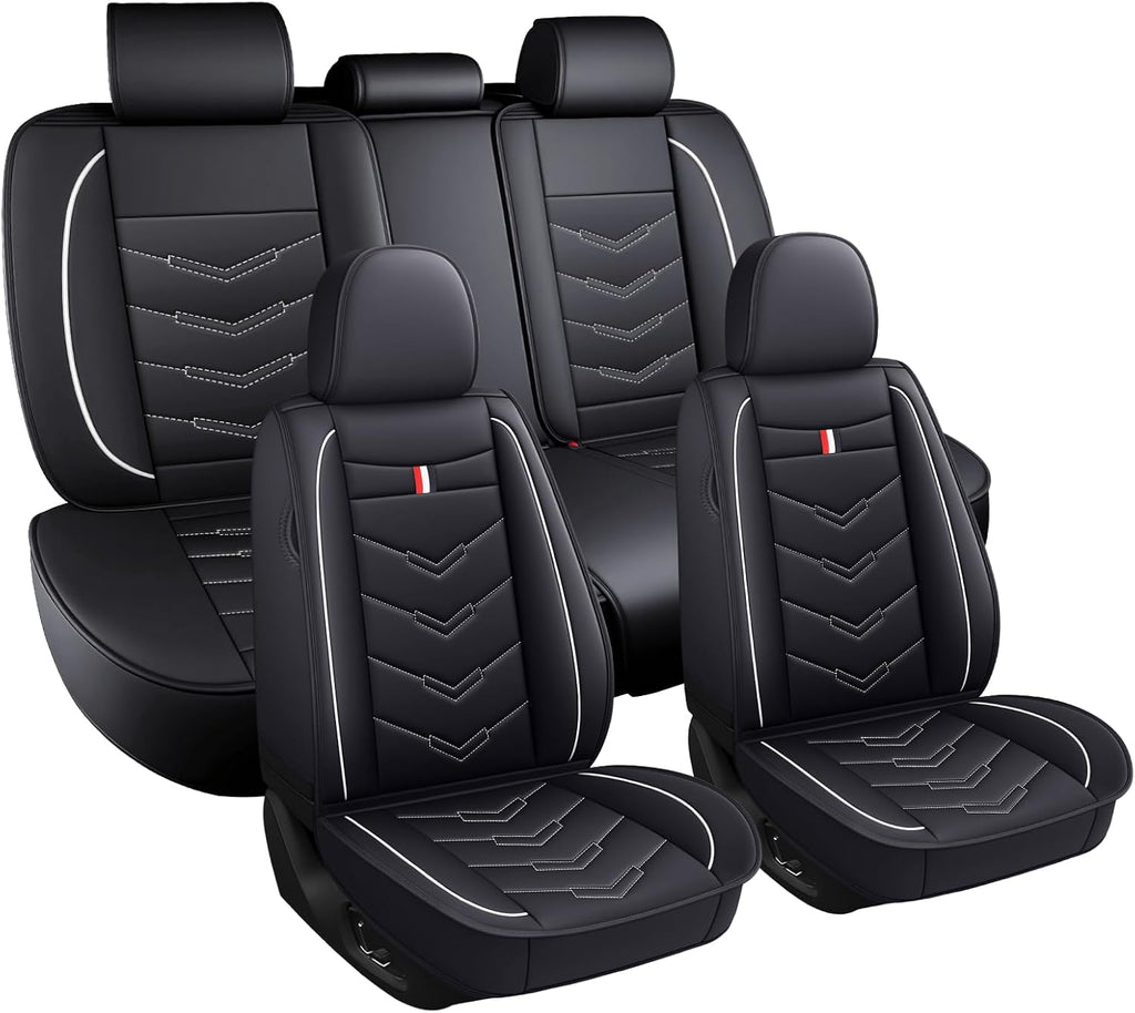 Car Seat Covers Fit for Chevy Traverse 2009-2025, Leather Seat Covers for Car, Waterproof Non-Slip Durable Car Seat Protector(5 Seats,Black White)