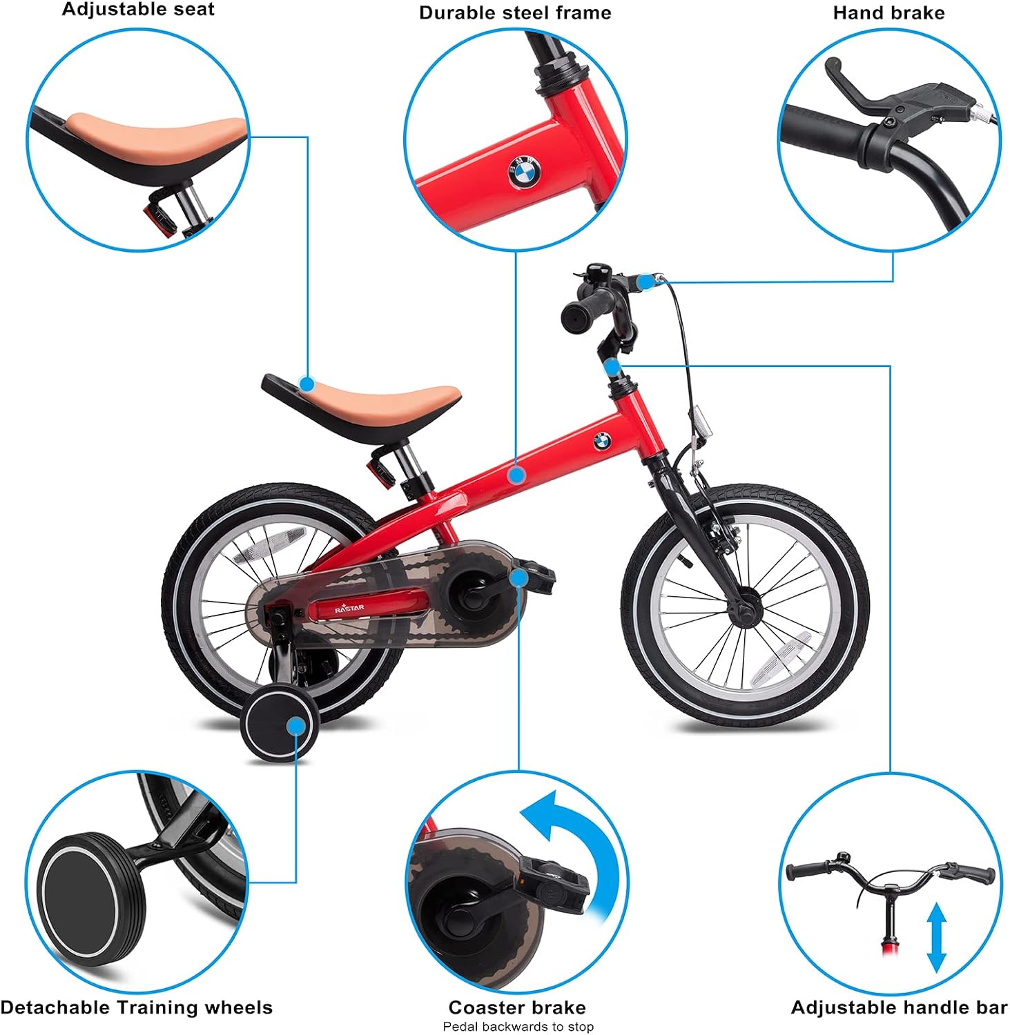 RASTAR BMW 14 Inch Toddler Bike with Training Wheels for Boys and Girls Age 3-7, a Valuable Outdoor Gift of Kids Light Weight Bicycle for Children 3 4 5 6 7 Years Old, Red