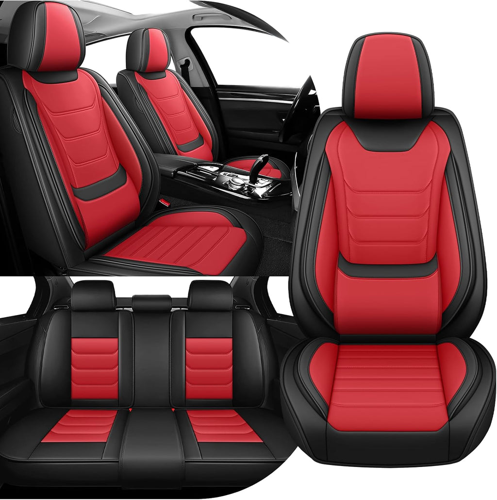 Car Seat Cover Full Set for Buick Envista Seat Covers 2024-2025, Nappa Leather Waterproof Seat Covers For Cars, Airbag Compatible, Universal Automotive Seat Covers (Standard 5 Seats/Black Red)