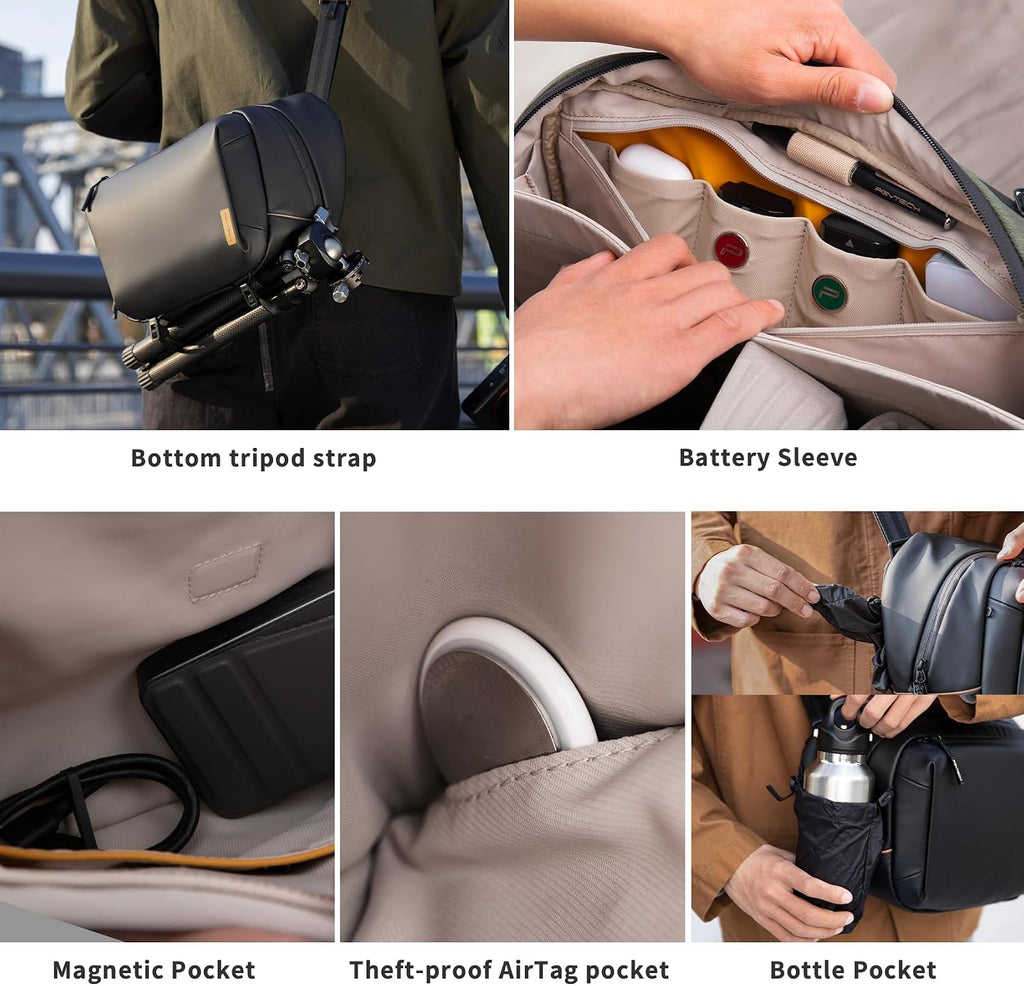 PGYTECH OneGo Solo V2 Camera Sling Bag, 10L Crossbody Camera Bag for Urban Travel Photographers, Mirrorless Camera Bag for Sony/Canon/Nikon/DJI Mavic/Air/Mini/Tripod/Laptop, Green