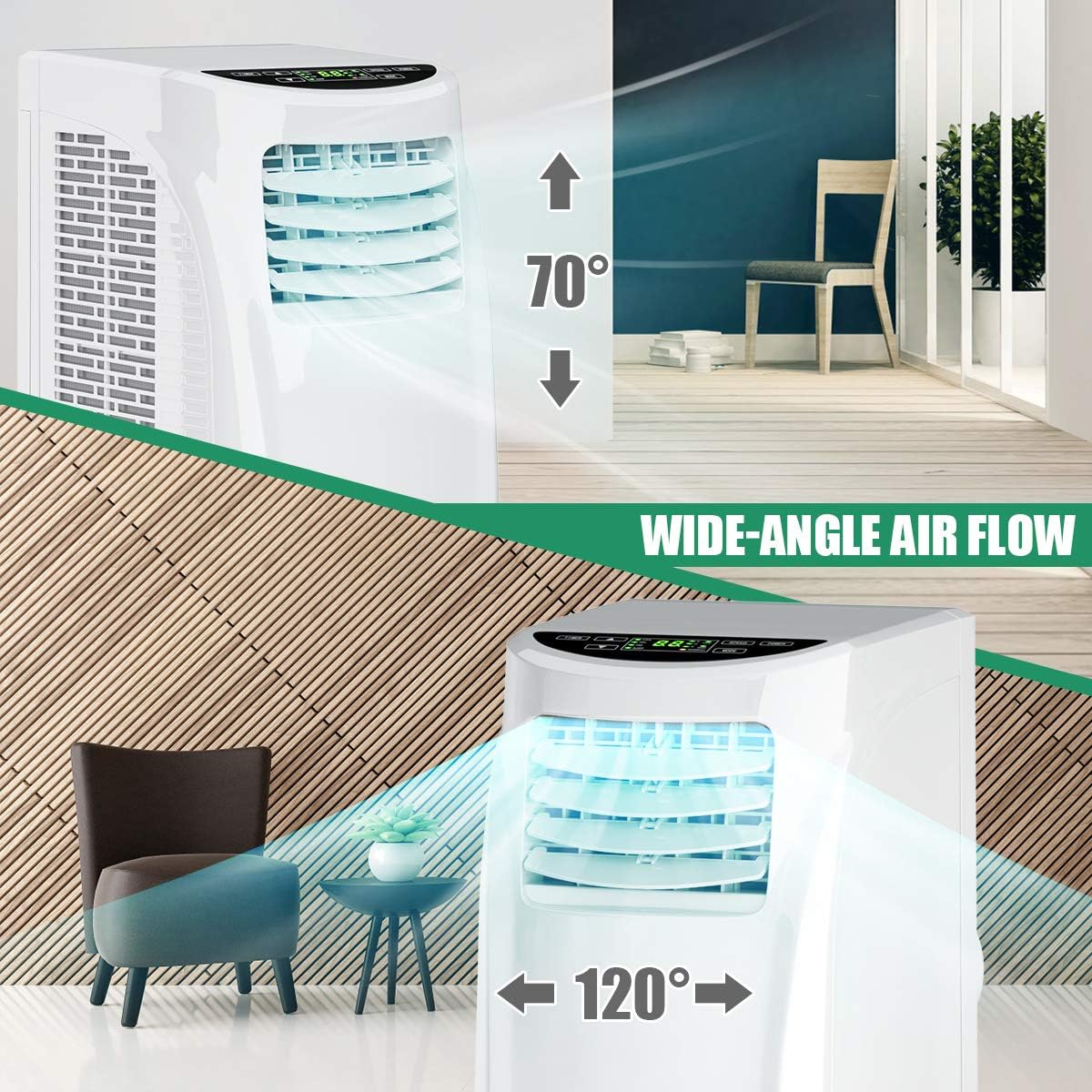 COSTWAY 8000 BTU Portable Air Conditioner, 3-in-1 Air Cooler w/Built-in Dehumidifier, Fan Mode, Sleep Mode, Remote Control& LED Display, Rooms Up to 230+ Sq. ft, for Home Office (White)