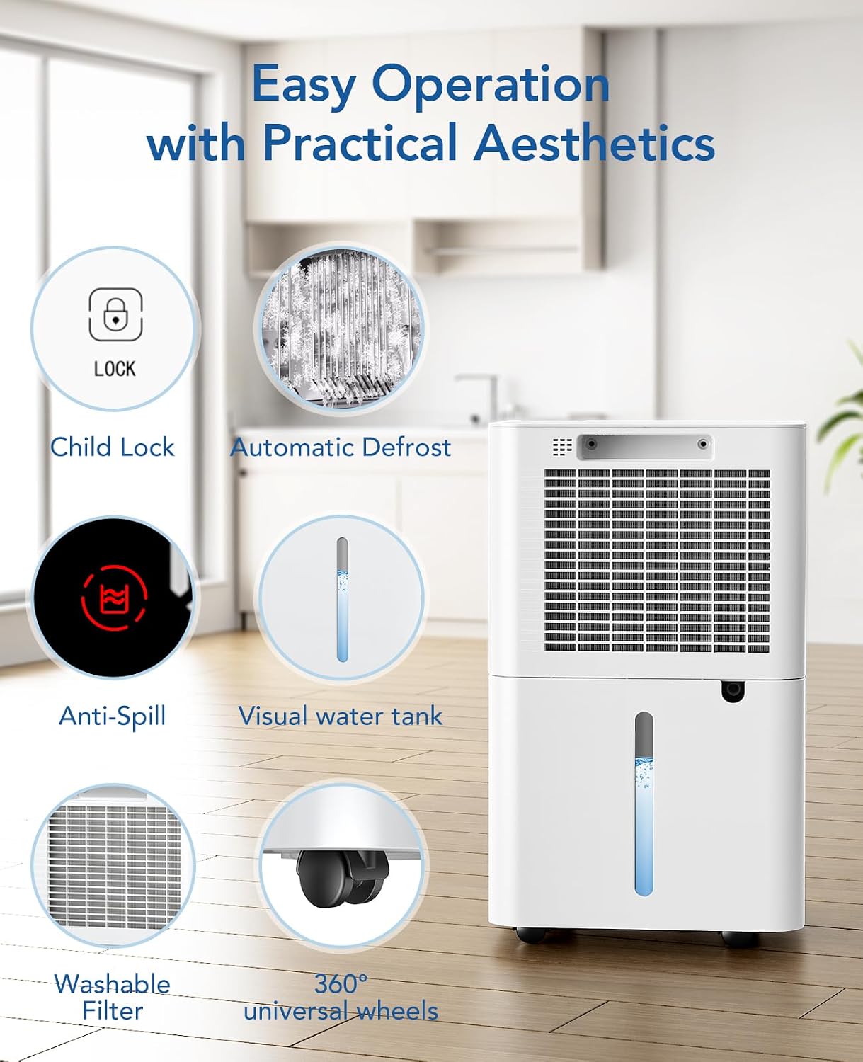2500 Sq.Ft Dehumidifier for Basement with Drain Hose Max 34 Pints, Dehumidifiers for Home Large Room Bathroom Bedroom, 3 Modes, Smart Humidity Control, Auto Defrost, 24H Timer, Sleep Mode