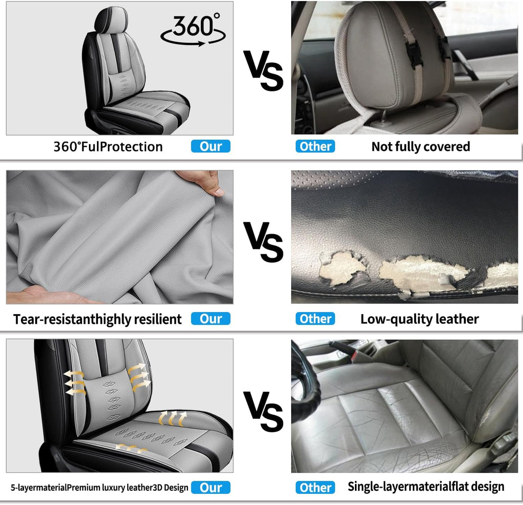 Full Set Car Seat Covers for Chevy Equinox 2005-2025 2026 Leather Seat Covers Waterproof Front Seats&Rear Car Seat Protectors Breathable Seat Cover Black&Grey