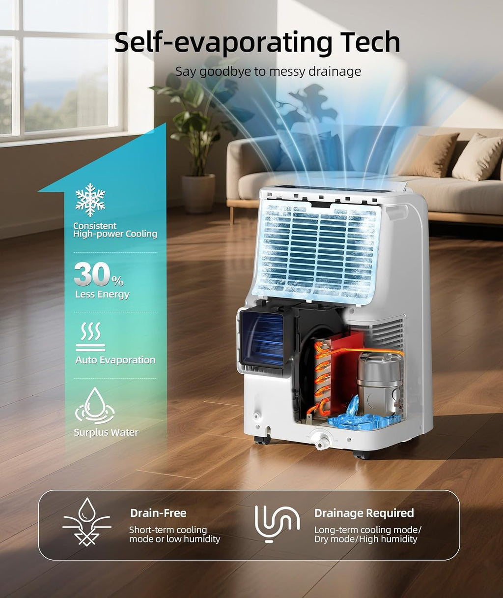 ZAFRO 10000 BTU Portable Air Conditioners (6000 BTU SACC) with Drainage-free Cooling, Fan & Dehumidifier, 47dB Quiet, APP Control/Remote/LED Display, 24H Timer, AC Unit for Bedroom
