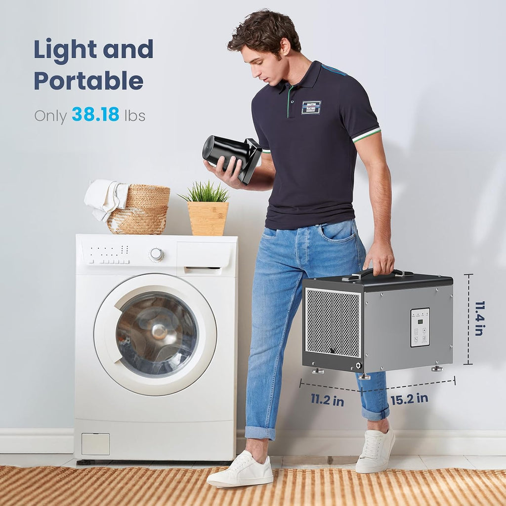 BaseAire Crawlspace Dehumidifier with Pump, Compact Dehumidifiers for Commercial, Basement and Water Damage with Drain Hose, 70 PPD, Auto Defrost, GLGR Technology, Up to 1000 Sq Ft