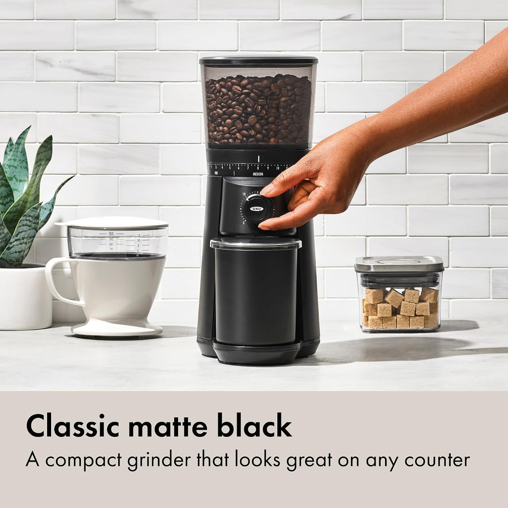 OXO Brew Conical Burr Grinder - Matte Black, Stainless Steel Burrs, One-Touch Automatic Smart Grind