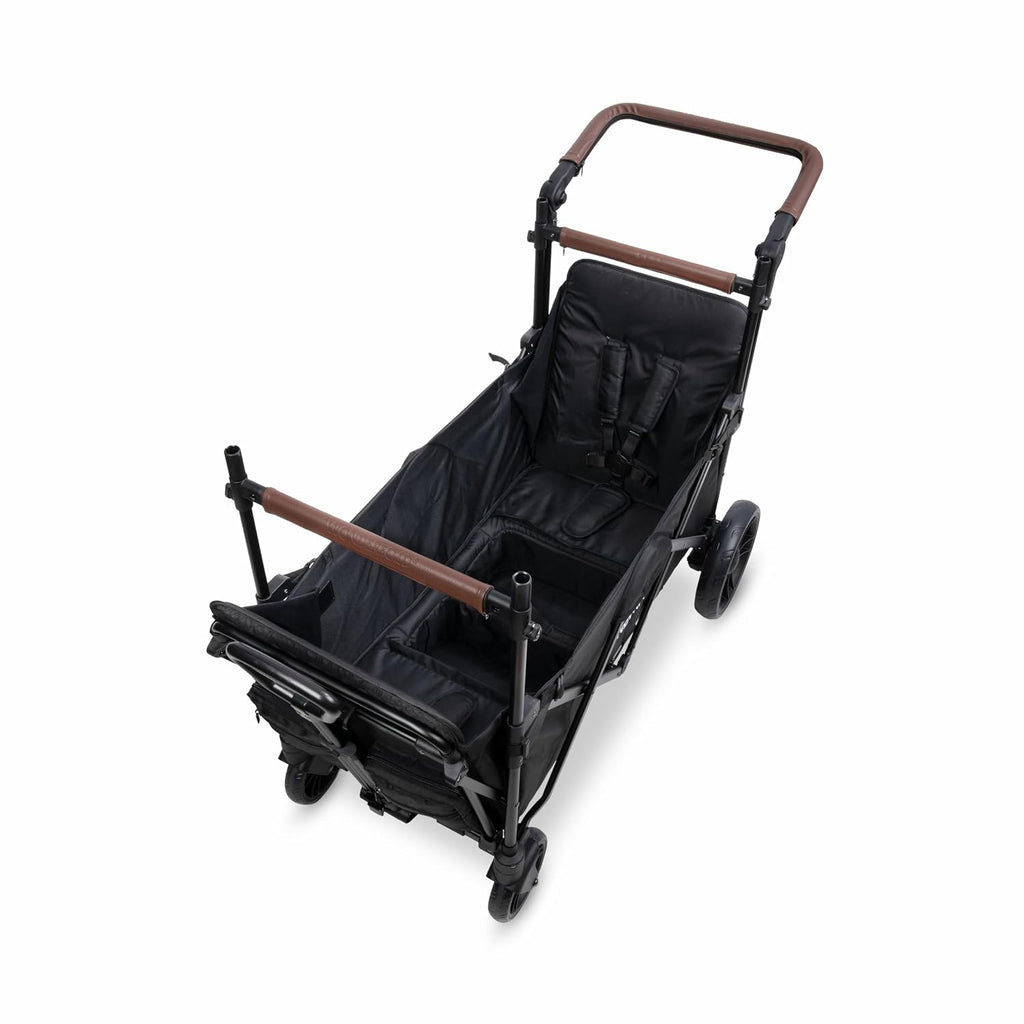 WONDERFOLD X2R Rev Stroller Wagon (2 Seater) - Collapsible Stroller Wagon with 5-Point Seatbelt Harnesses, Reclining Seats & Footwells, Black