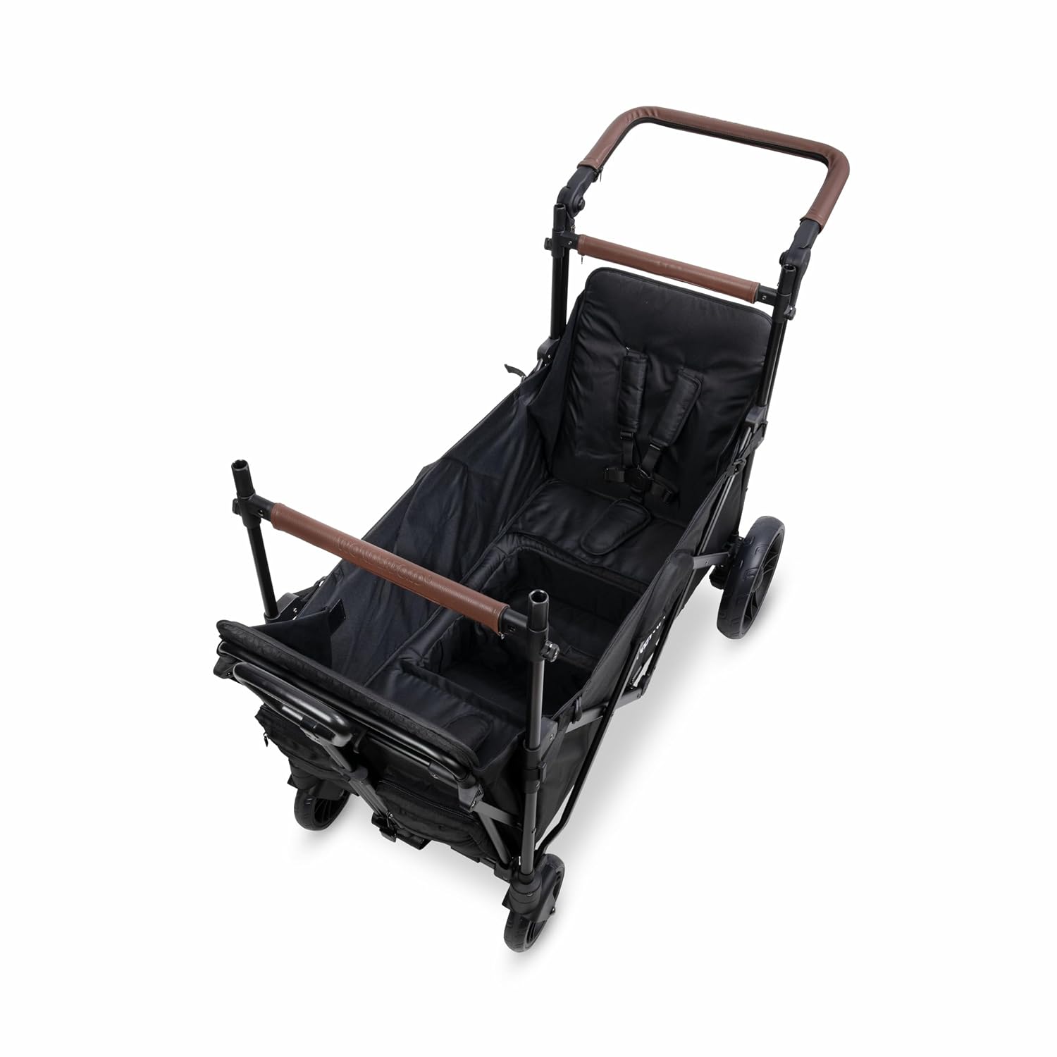 WONDERFOLD X2R Rev Stroller Wagon (2 Seater) - Collapsible Stroller Wagon with 5-Point Seatbelt Harnesses, Reclining Seats & Footwells, Black