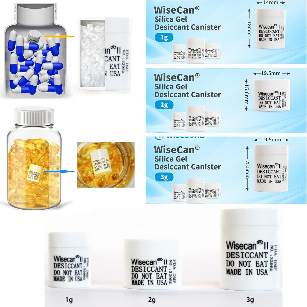 Wisesorb 1 Gram 4000 Pack Silica Gel Canister, Desiccant Canister, Silica Gel Capsules, Desiccant Capsules, Moisture Absorbers for Food Storage, Food Safe Dehumidifiers Wisecan