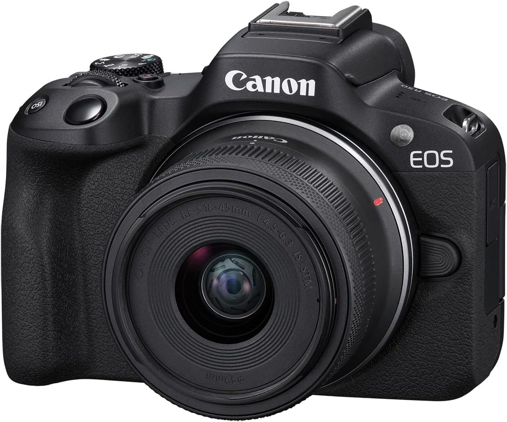 Canon EOS R50 Mirrorless Camera RF-S18-45mm F4.5-6.3 is STM Lens Kit, 24.2 Megapixel CMOS (APS-C) Sensor, 4K Video, Vlogging, Content Creation, Photography, Digital Camera, Black