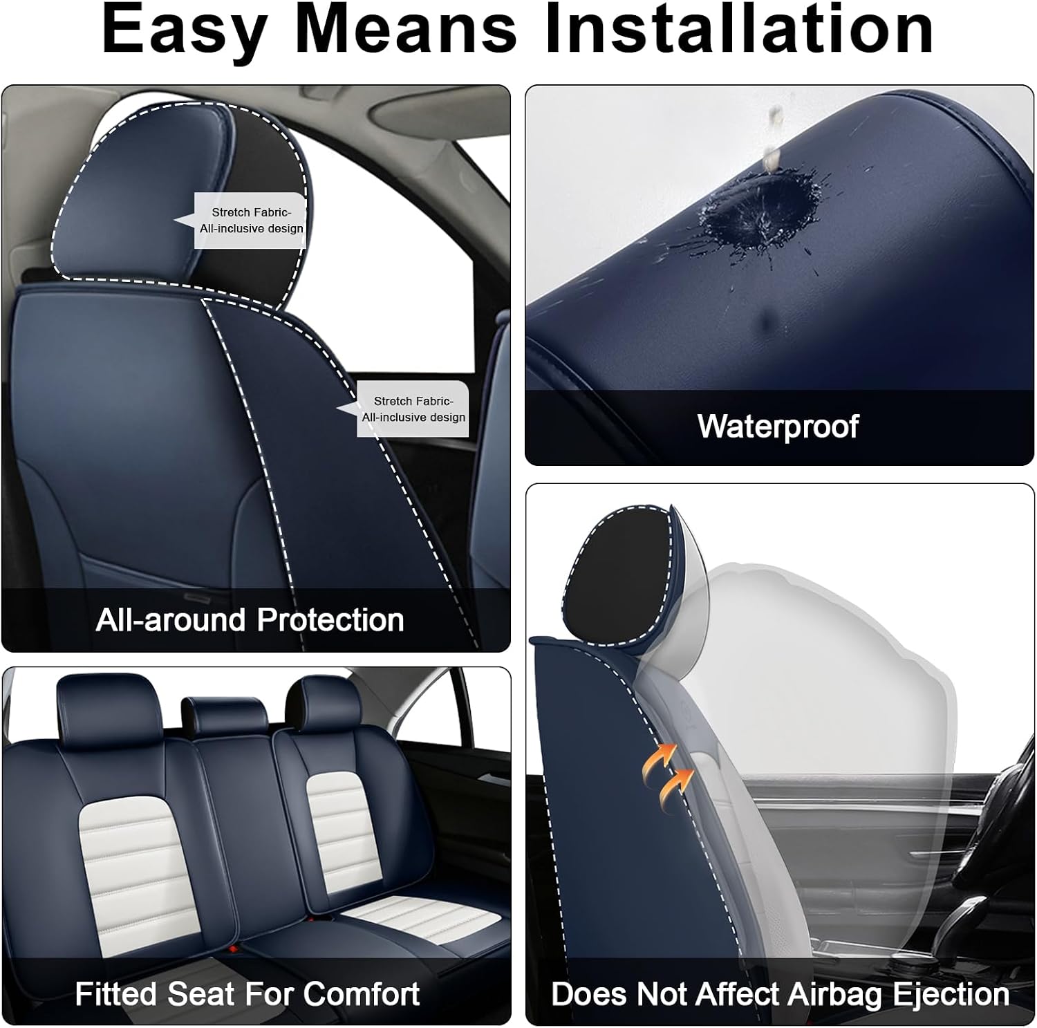 2 Seat Covers for Infiniti QX80 2000-2026 Breathable Car Seat Covers,Anti-Slip Waterproof Car Seat Protectors with Airbag,Automotive Vehicle Cushion with Storage Pockets (Standard,Blue)