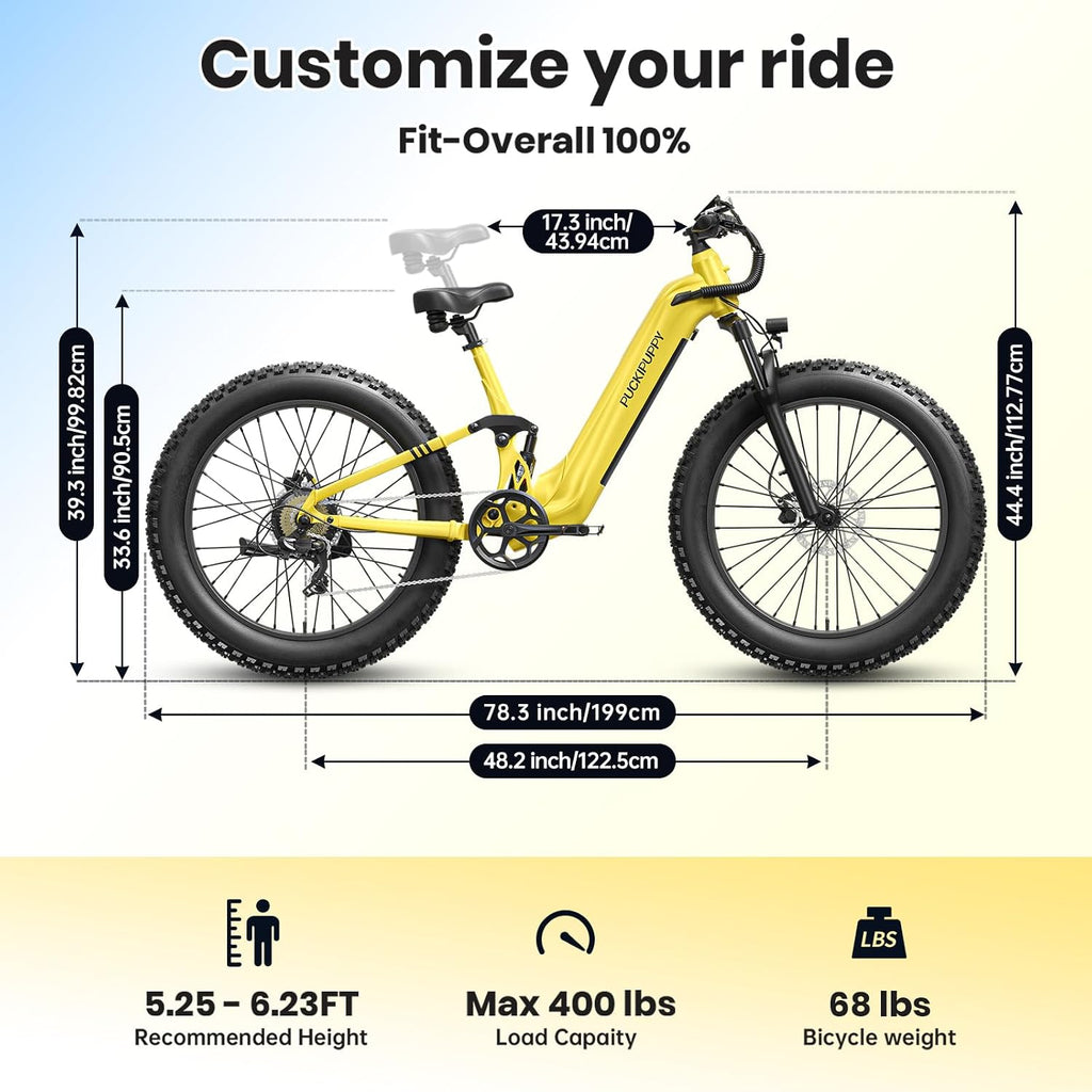PUCKIPUPPY Electric Bike for Adults 960W, 48V 20AH Battery Electric Bicycles, 26' x 4' Fat Tire Full Suspension Step-Thru Ebike, 28MPH Electric Mountain Bike, 7 Speed, 80Miles Range-BoxerST