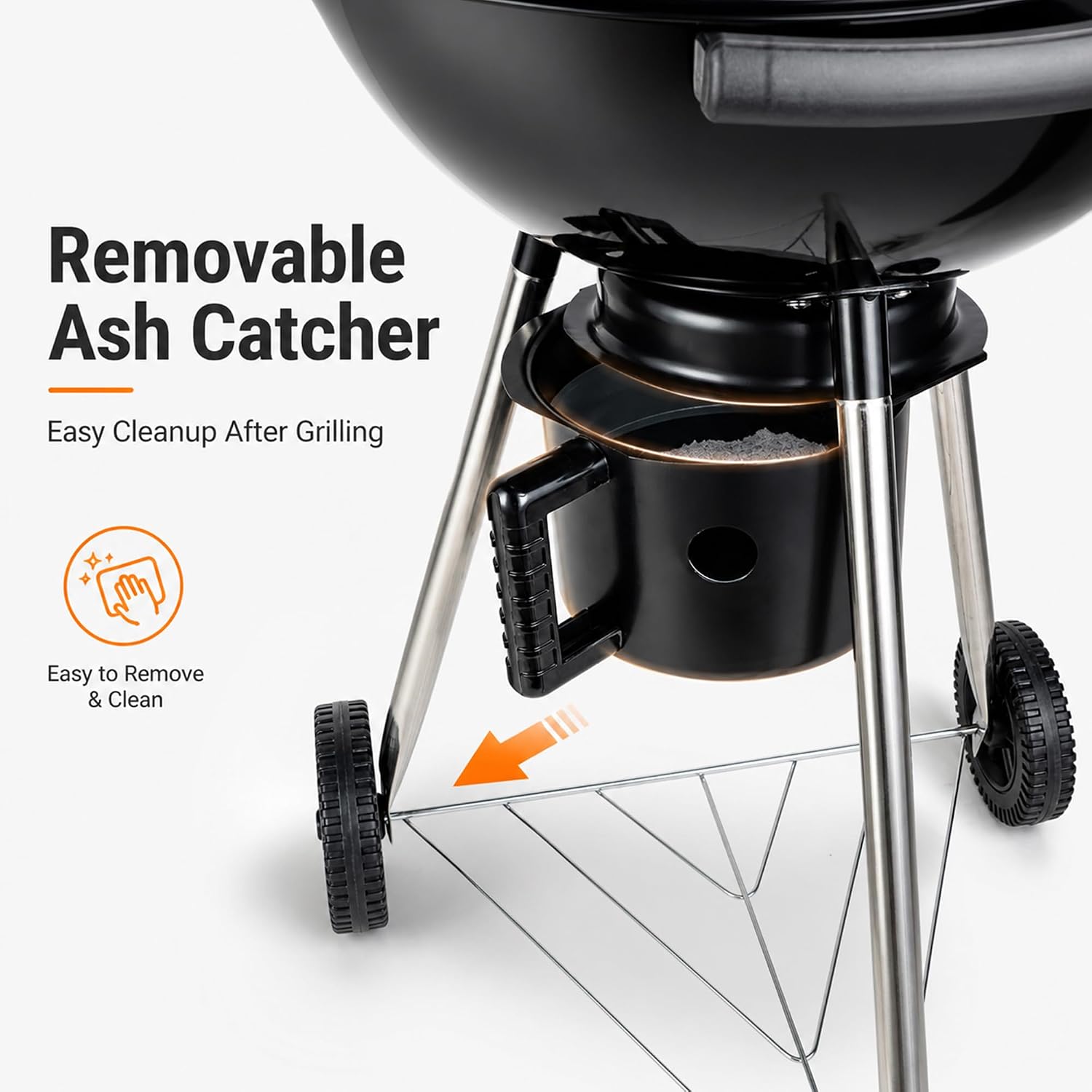 18 Inch Charcoal Grill with Lid & Ash Catcher, Kettle BBQ Grill for Backyard & Patio, Easy Temperature Control, Family Grill for 4–6 People