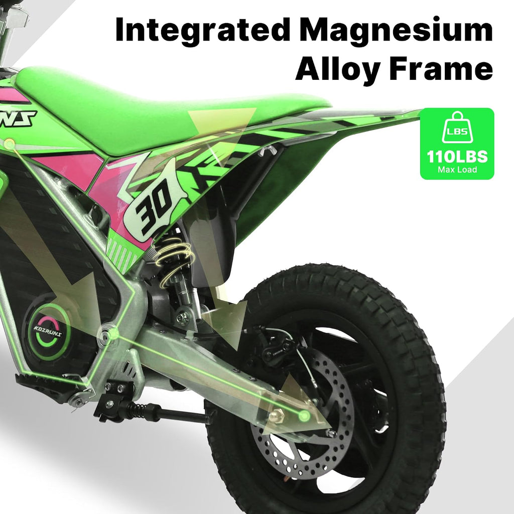Racing Grade Electric Dirt Bike for Kids, Peak 400W Powerful Motorcycle for Ages 3-6, 36V 5.2Ah Lithium Battery, Dual Shock Absorption, 3 Speed Modes, Safe Disc Brake, 12Inch Off Road Tires, Green